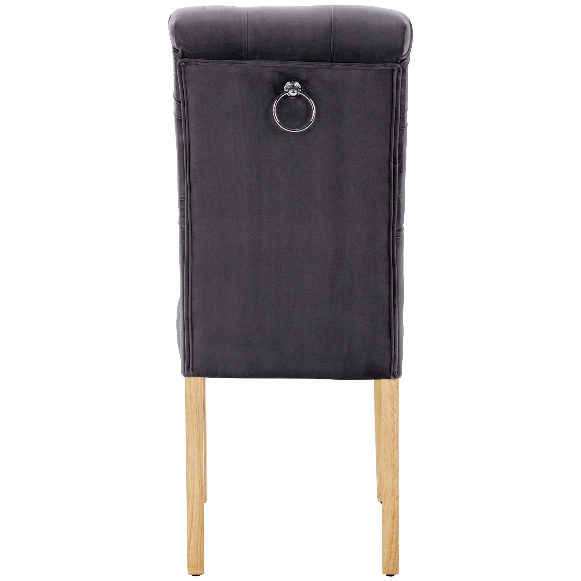 Velvet Dining Chairs Set of 2 Oak Legs Chrome Knockers Grey