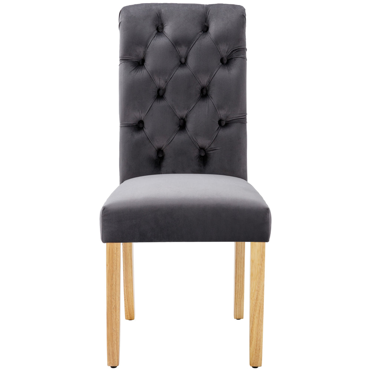 Velvet Dining Chairs Set of 2 Oak Legs Chrome Knockers Grey