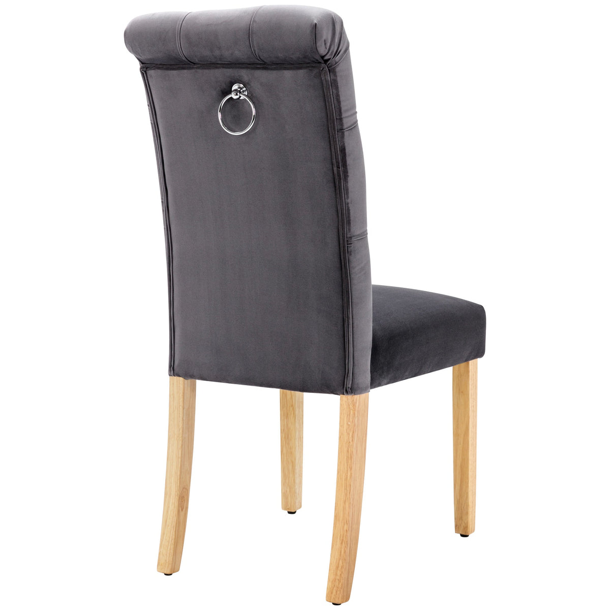 Velvet Dining Chairs Set of 2 Oak Legs Chrome Knockers Grey