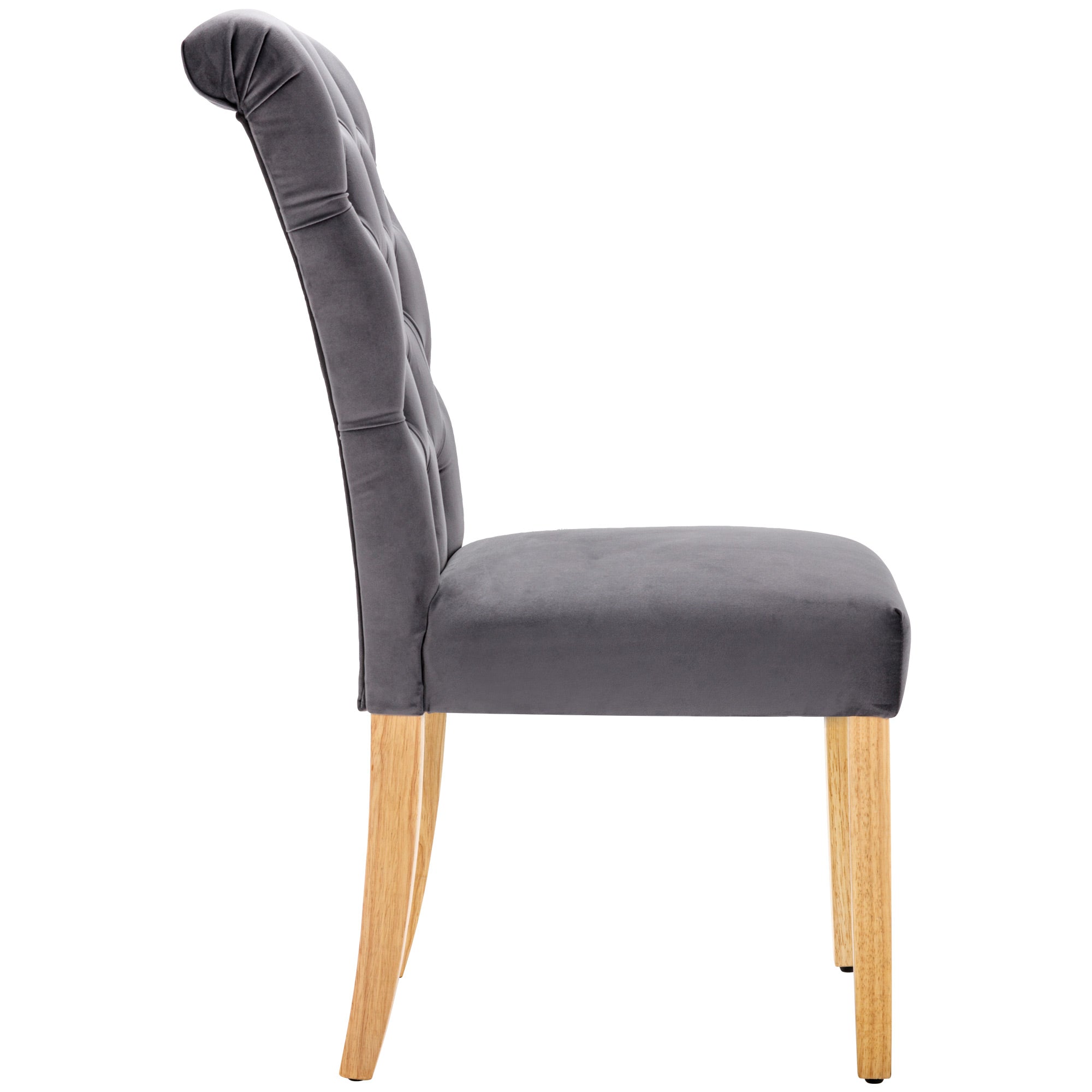 Velvet Dining Chairs Set of 4 with Oak Legs, Button Back and Chrome Knocker, Grey Velvet