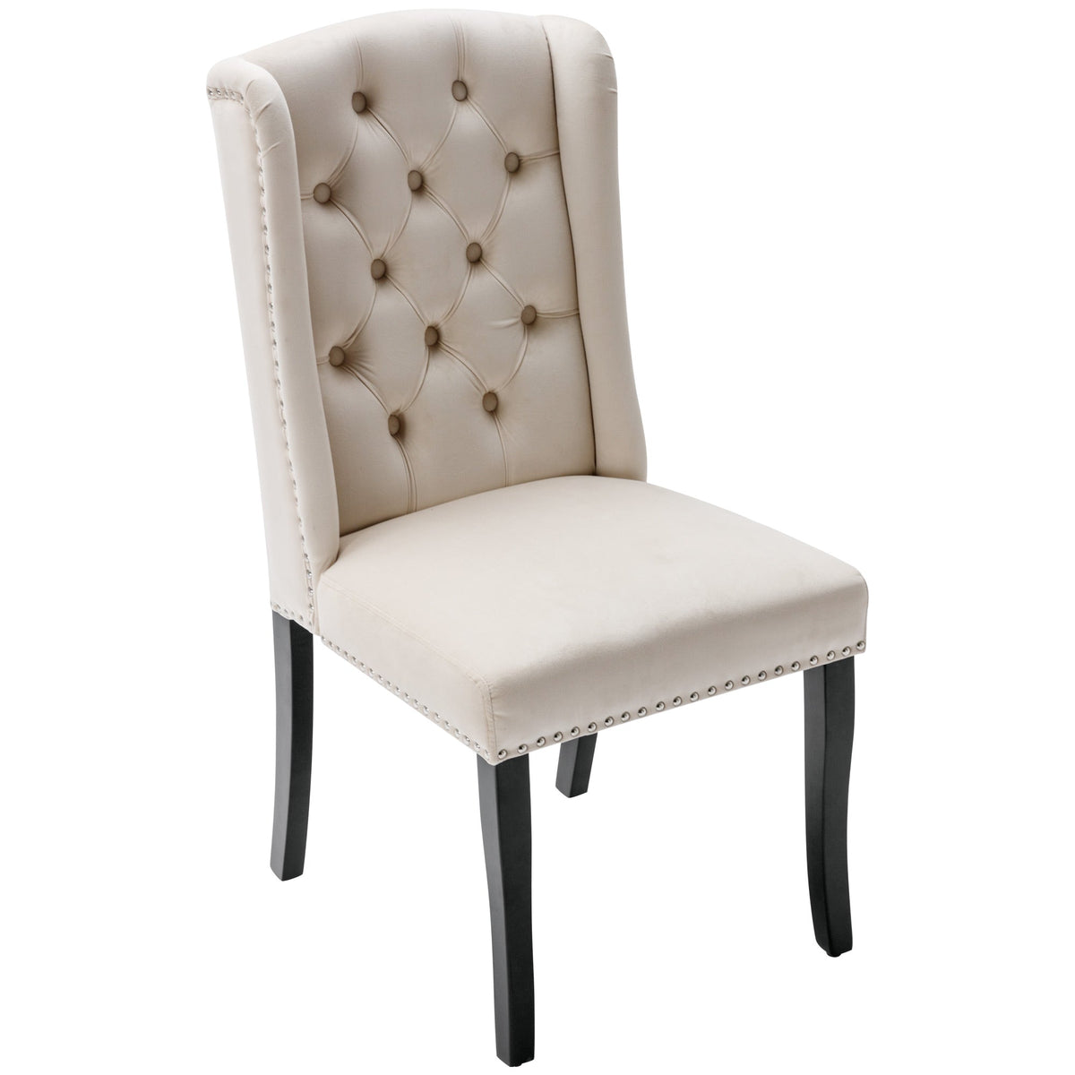 Velvet Dining Chairs Set of 2 Knocker Trim Oak Legs - Beige