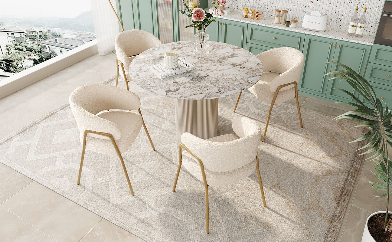 Dining Chair (4 pcs) Modern Lambskin Velvet with Golden Legs White/Gold Finish