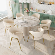 Dining Chair (Set of 6) Modern Lambskin Velvet Upholstered Golden Legs White/Gold
