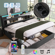 Upholstered Double Bed, 160x200cm, USB Charging, LED Lighting, Storage Headboard, Gray