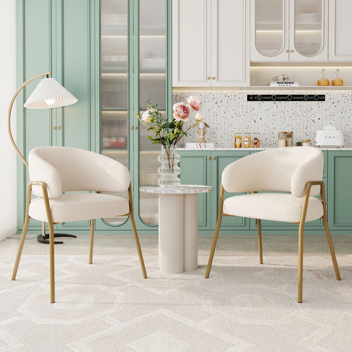 Dining Chair (Set of 2), Modern Lambskin Velvet with Golden Legs, White/Gold