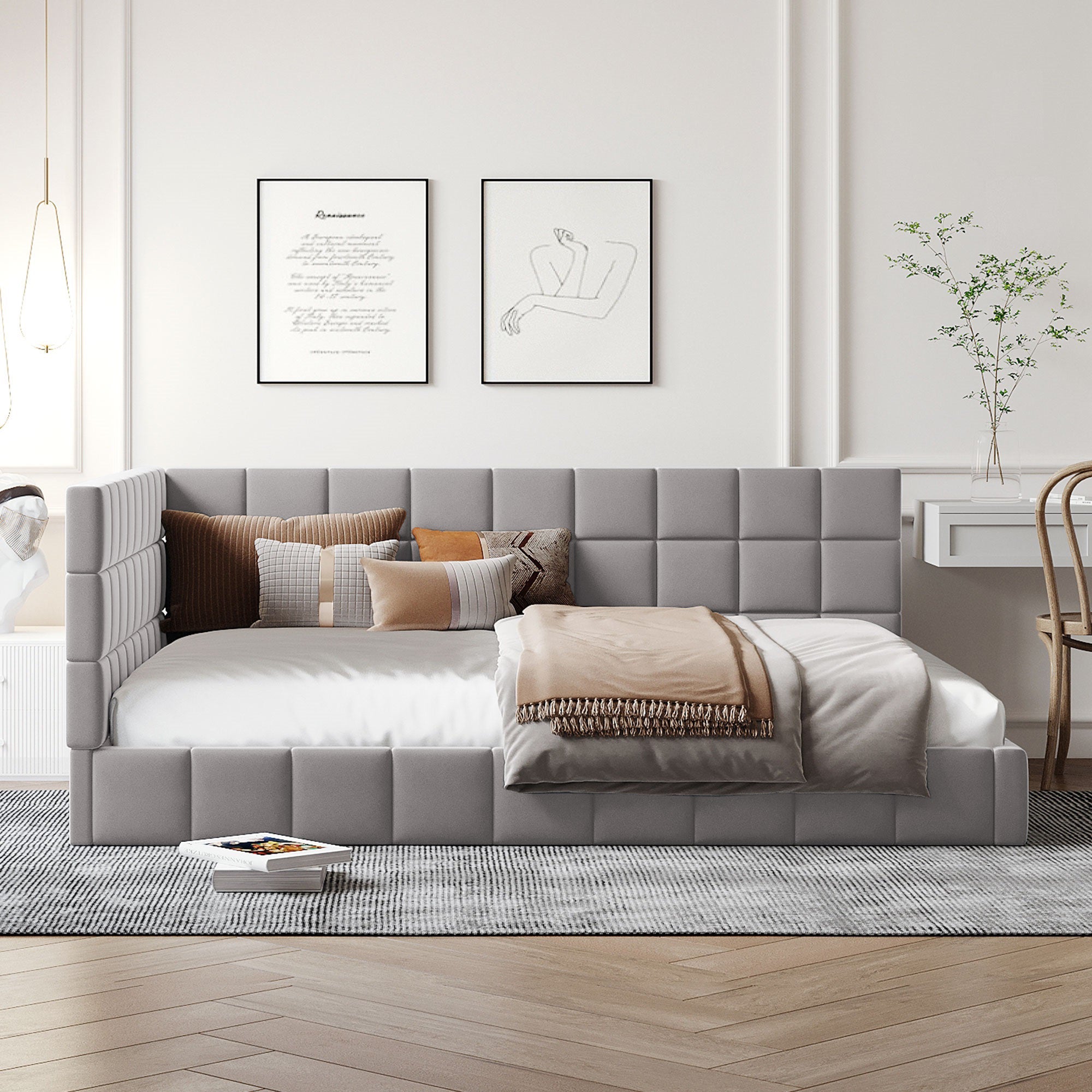 Upholstered Bed Sofa, 140x200 Multifunctional with Slatted Frame, Skin-Friendly Velvet Gray