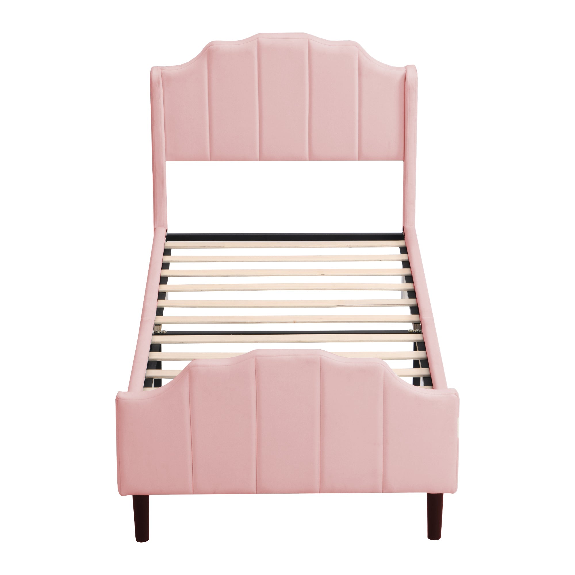 Upholstered Bed 90 x 200 cm with Headboard, Footboard & Slatted Frame, Pink Velvet