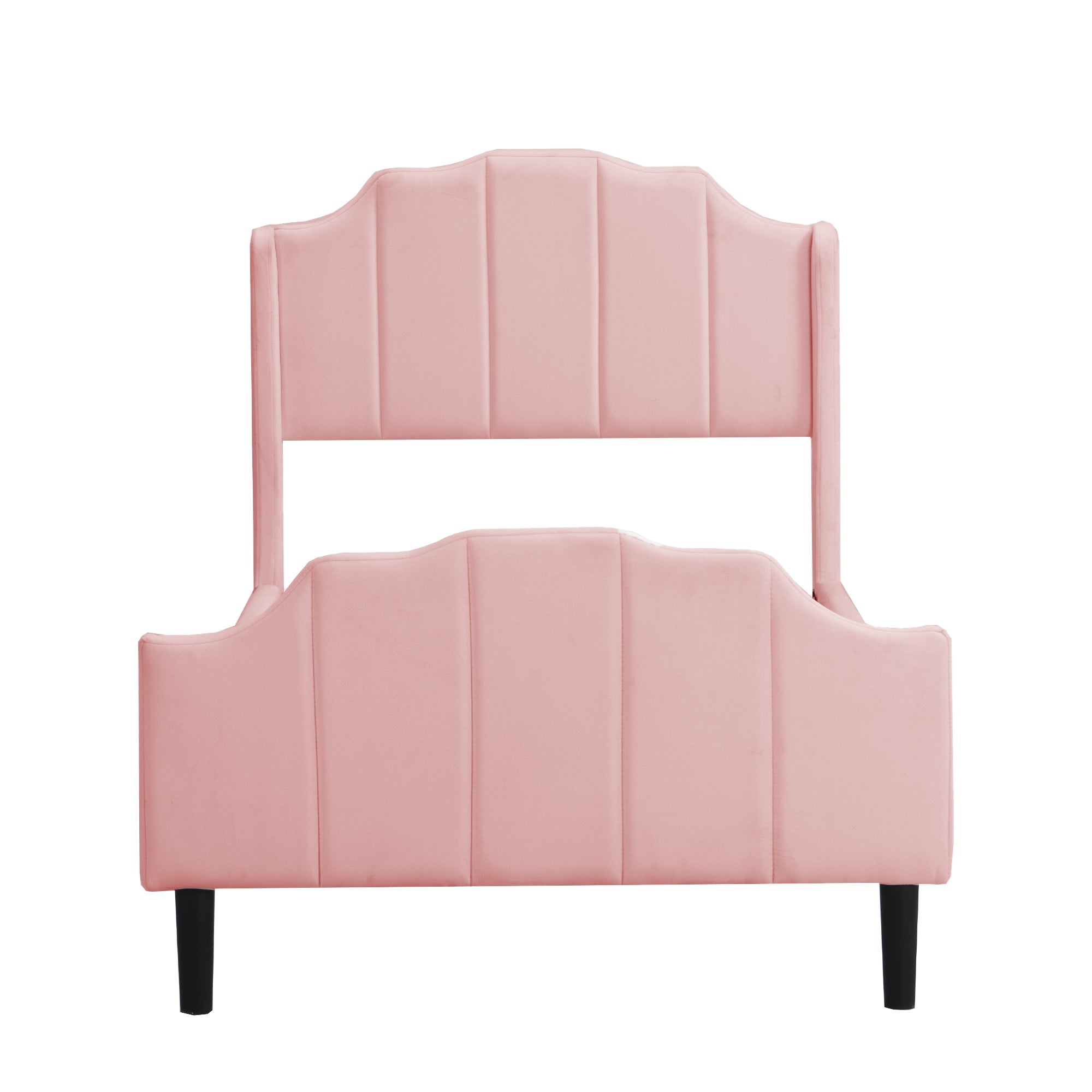 Upholstered Bed 90 x 200 cm with Headboard, Footboard & Slatted Frame, Pink Velvet