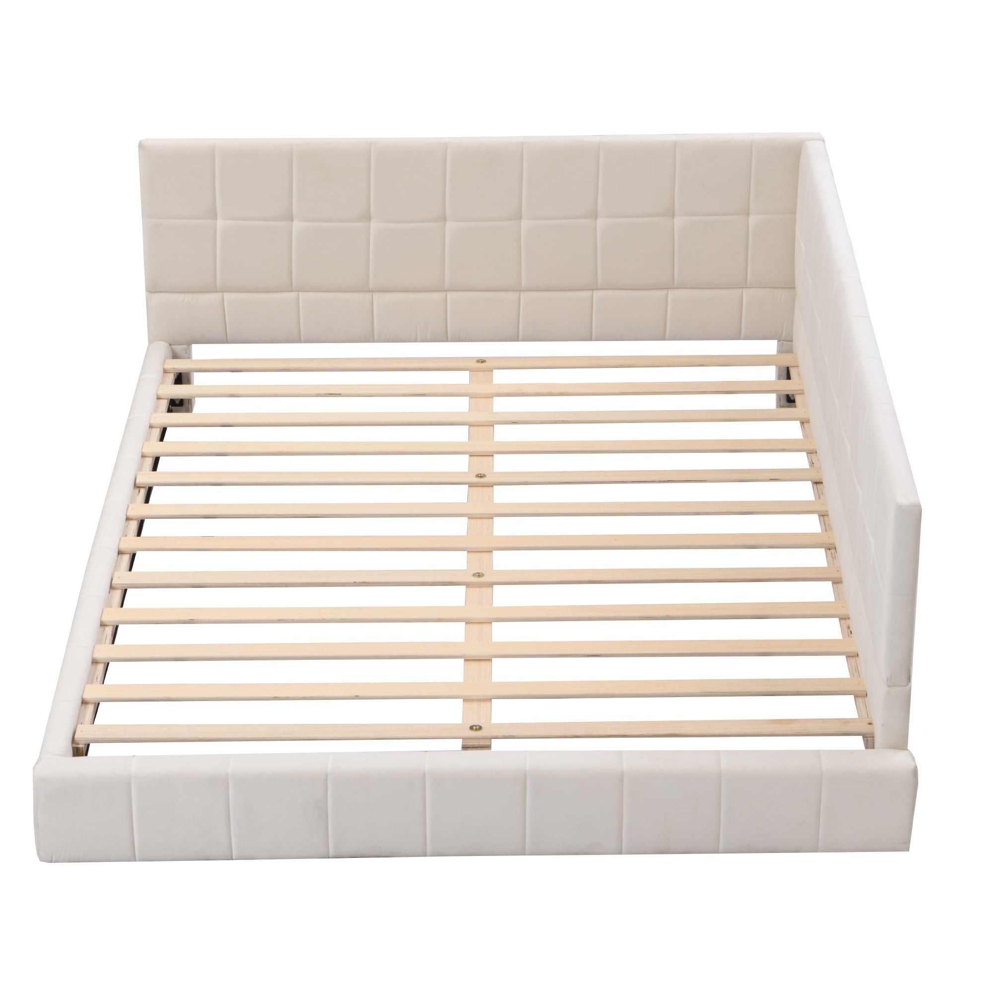 Upholstered Bed Sofa, 140x200 Multifunctional with Slatted Frame, Beige Velvet