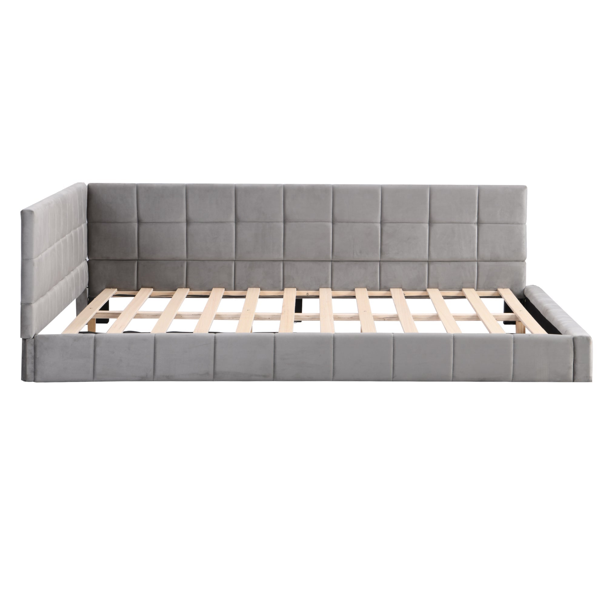 Upholstered Bed Sofa, 140x200 Multifunctional with Slatted Frame, Skin-Friendly Velvet Gray