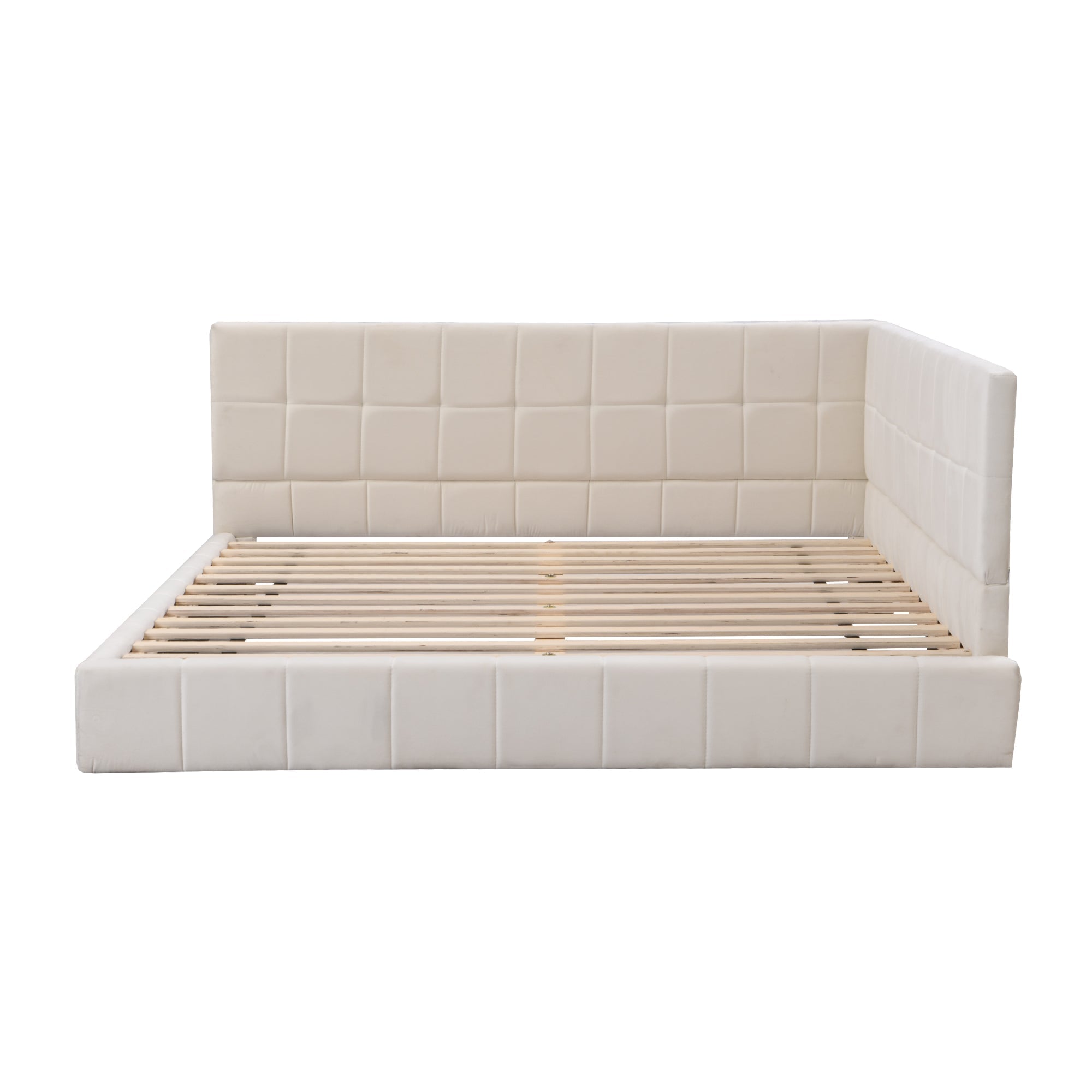 Upholstered Bed Sofa, 140x200 Multifunctional with Slatted Frame, Beige Velvet