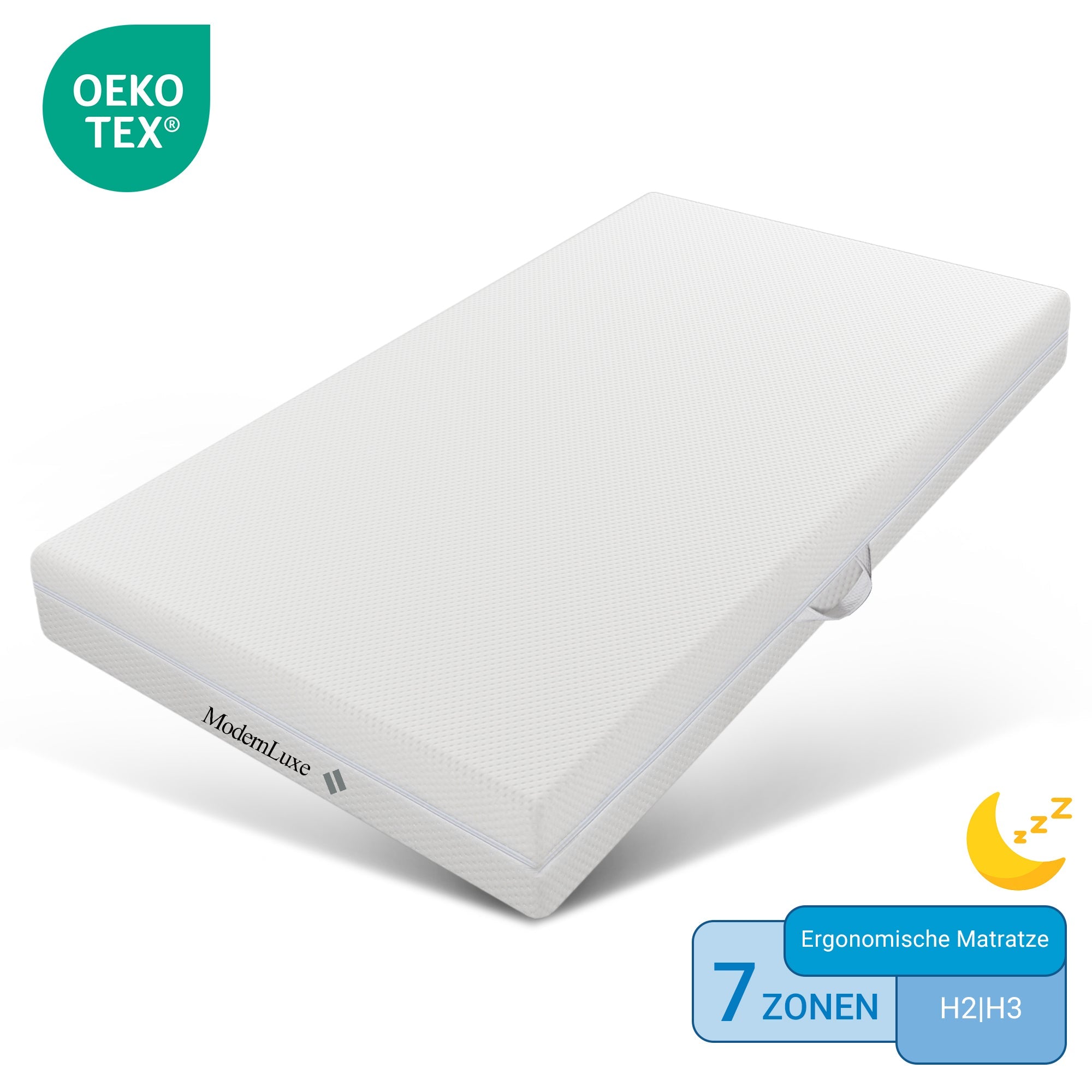 Cold Foam Mattress 90x200 7-Zone Ergonomic 20cm H3/H2 Comfort with Handles & Washable Cover, Climate Fiber