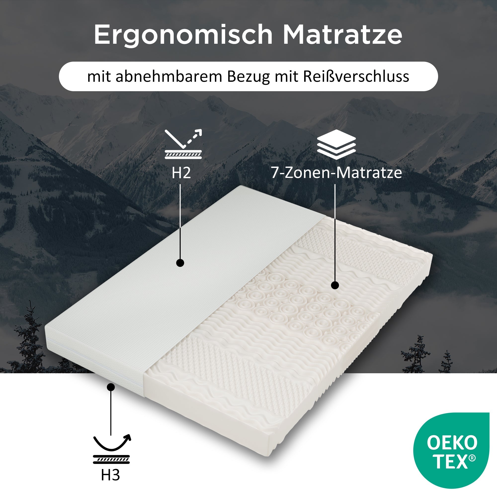Cold Foam Mattress, 180x200, 7-Zone, 20cm High, H3/H2