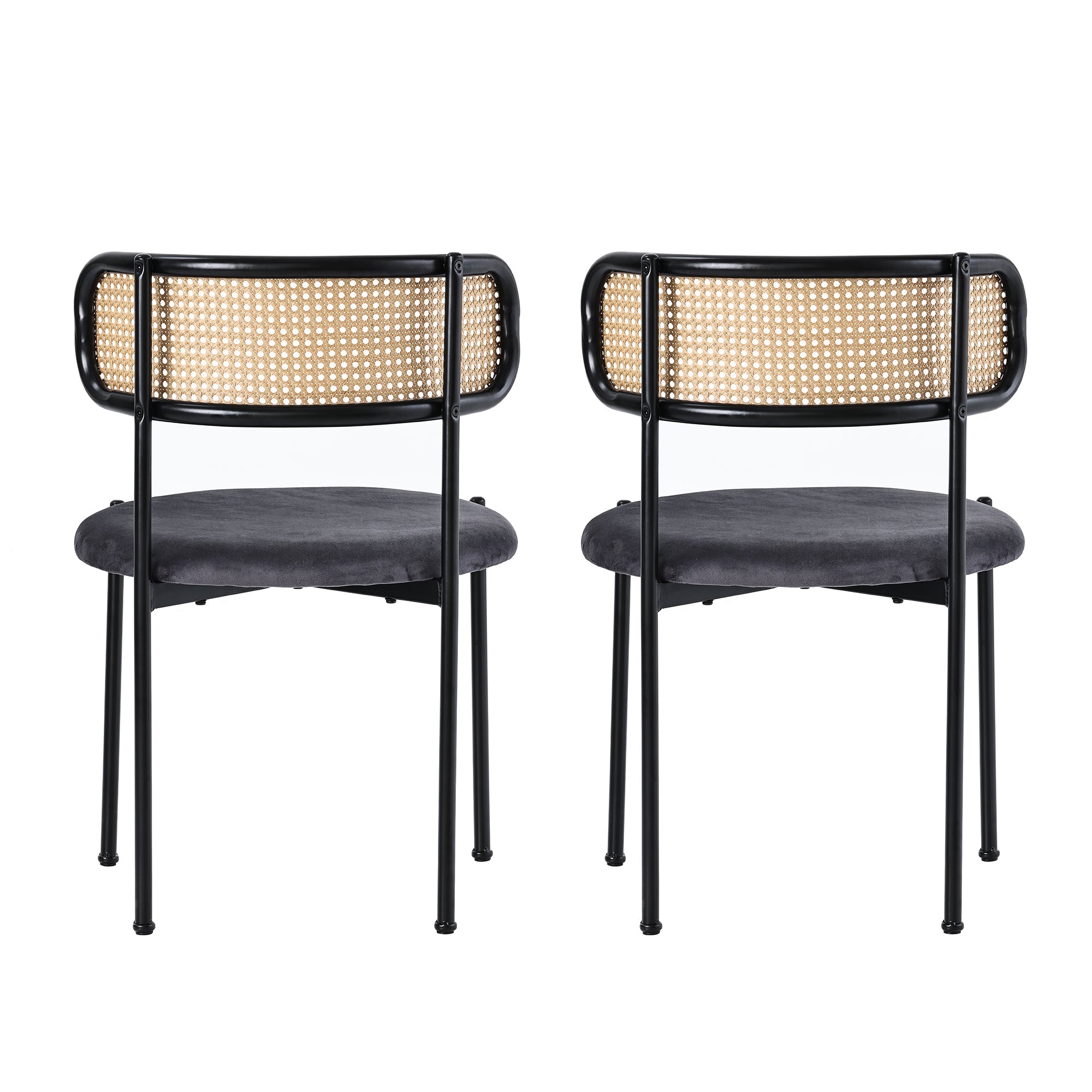 Velvet Dining Chair Set of 2 Rattan Metal Legs - Grey