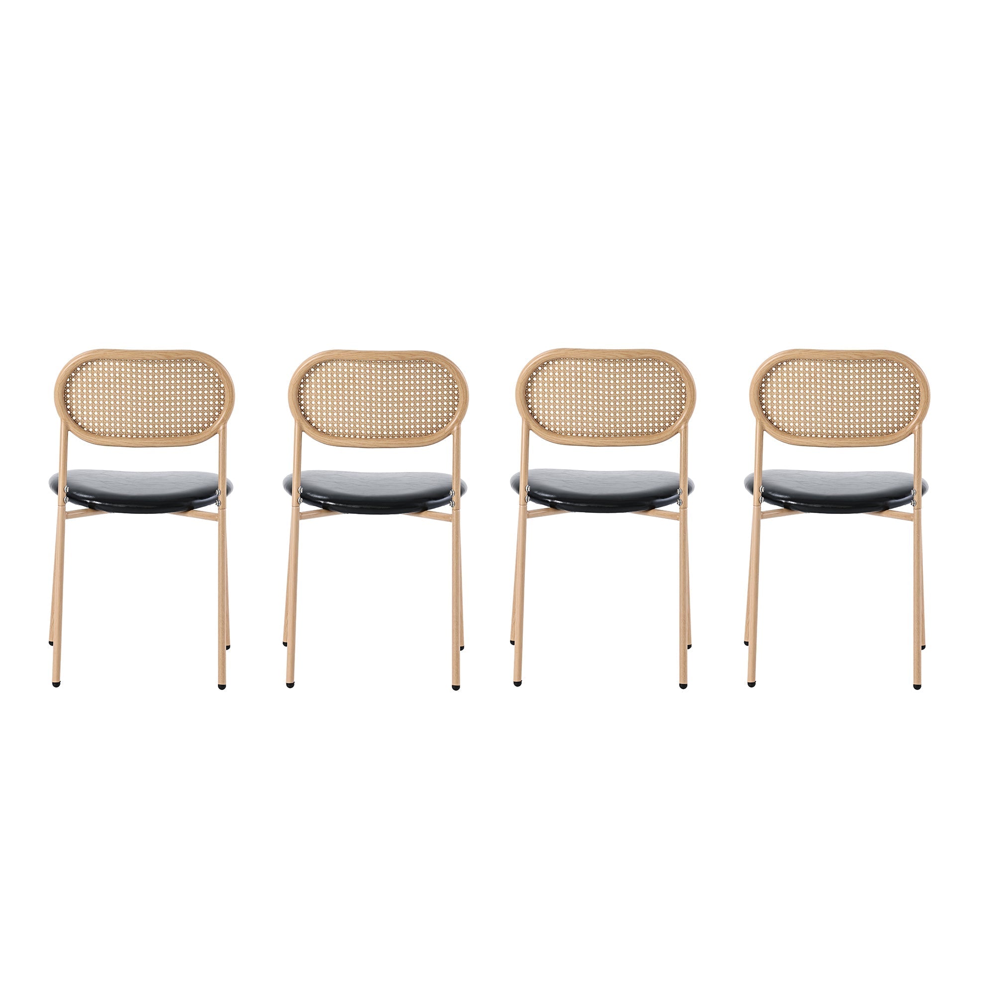 Dining Chair Set of 4 Modern Rattan Metal Legs - Black + Brown