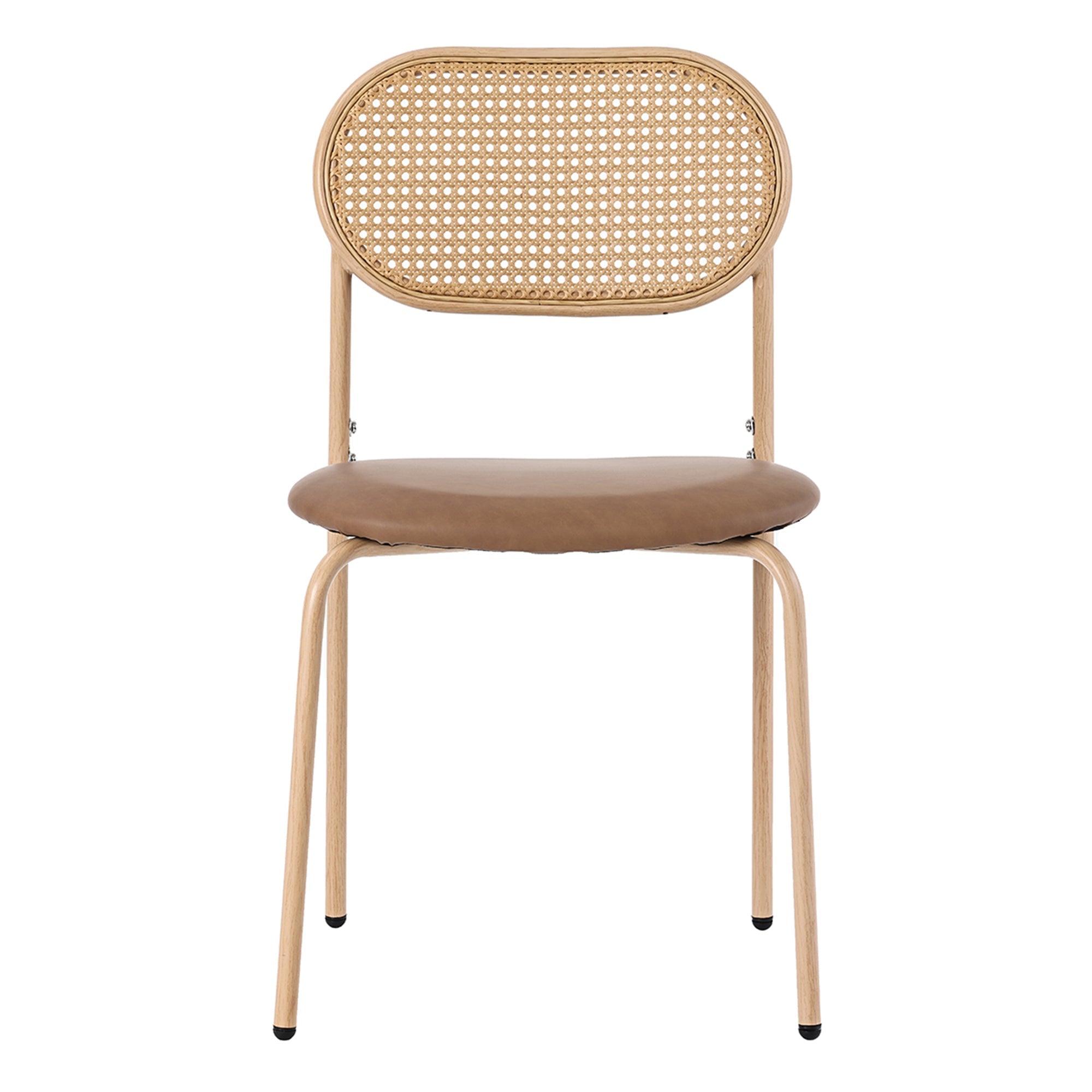 Set of 6 Dining Chairs Rattan Metal Legs - Brown