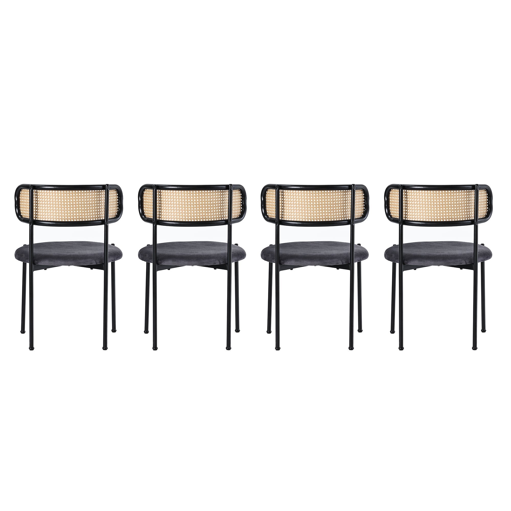 Velvet Dining Chair Set of 4, Modern Rattan Design Metal Legs, Grey