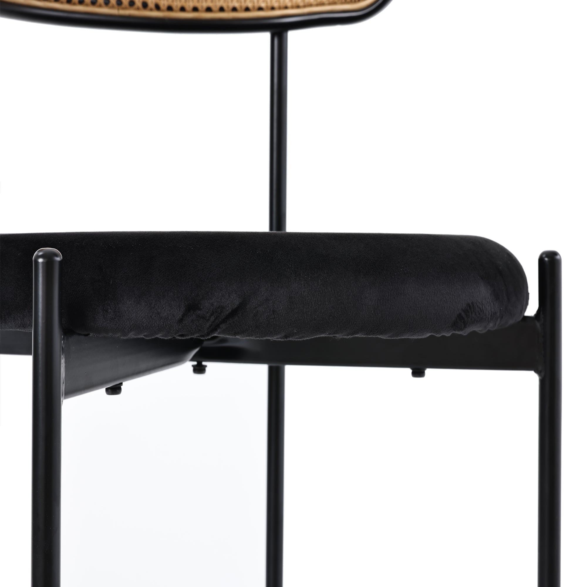 Velvet Dining Chair Set of 6 Modern Rattan Metal Legs Black