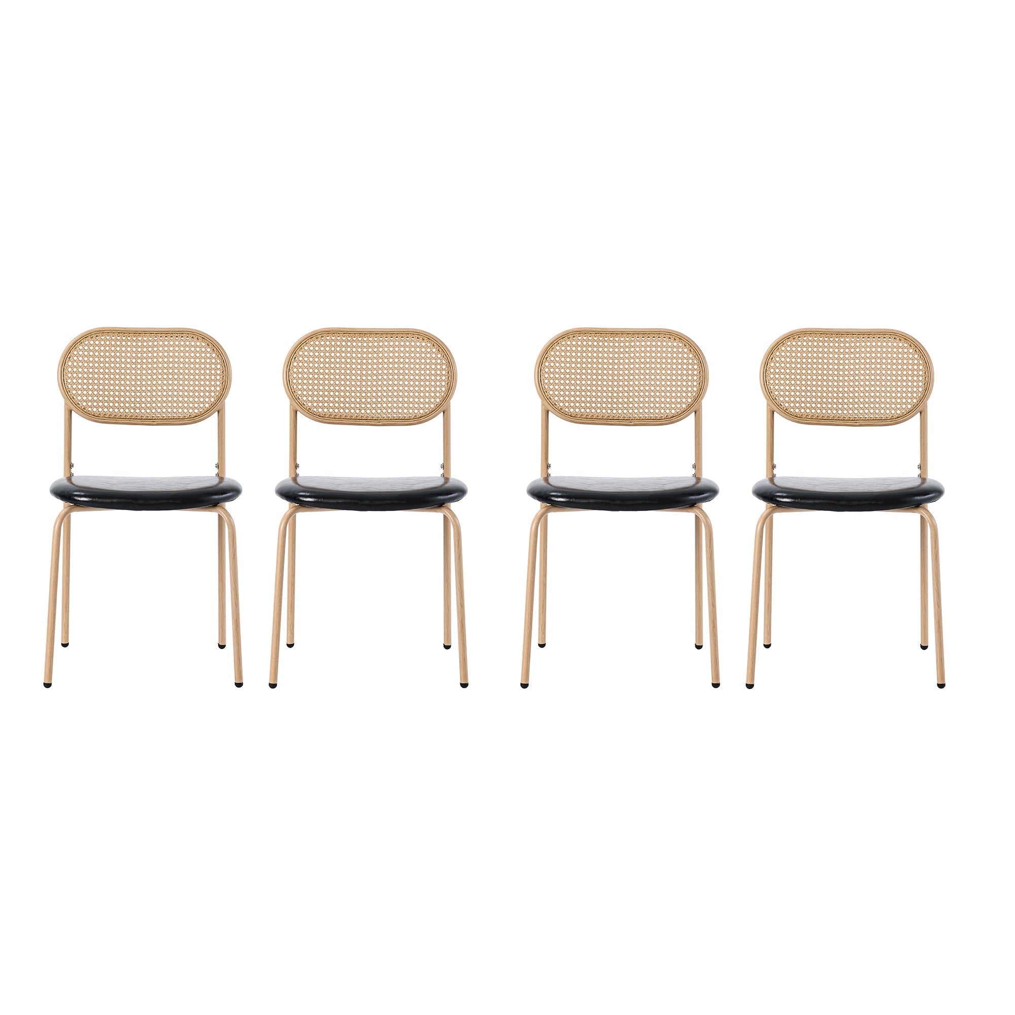 Dining Chair Set of 4 Modern Rattan Metal Legs - Black + Brown