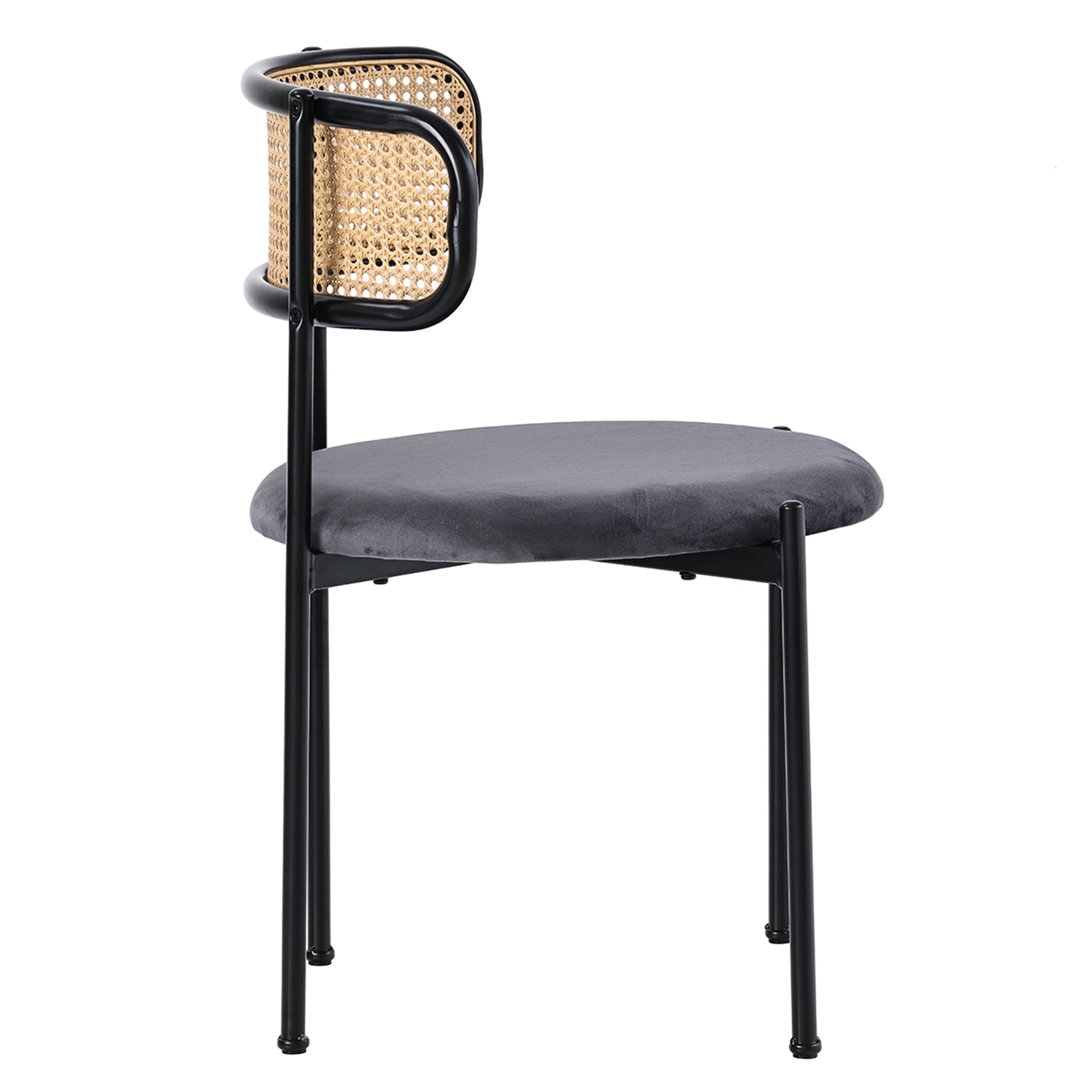 Velvet Dining Chair Set of 4, Modern Rattan Design Metal Legs, Grey