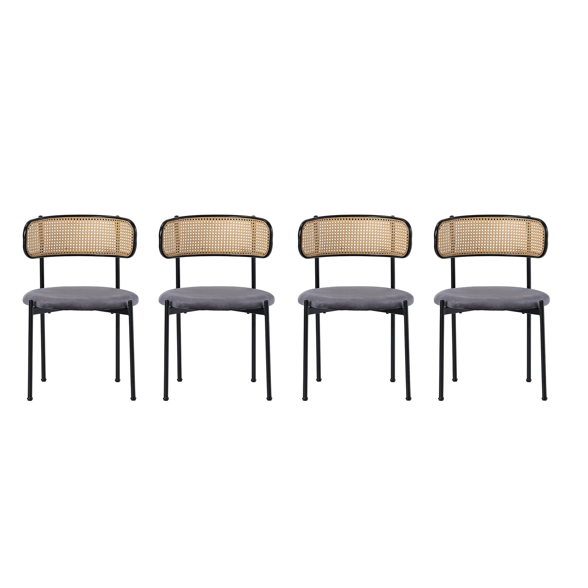 Velvet Dining Chair Set of 4, Modern Rattan Design Metal Legs, Grey