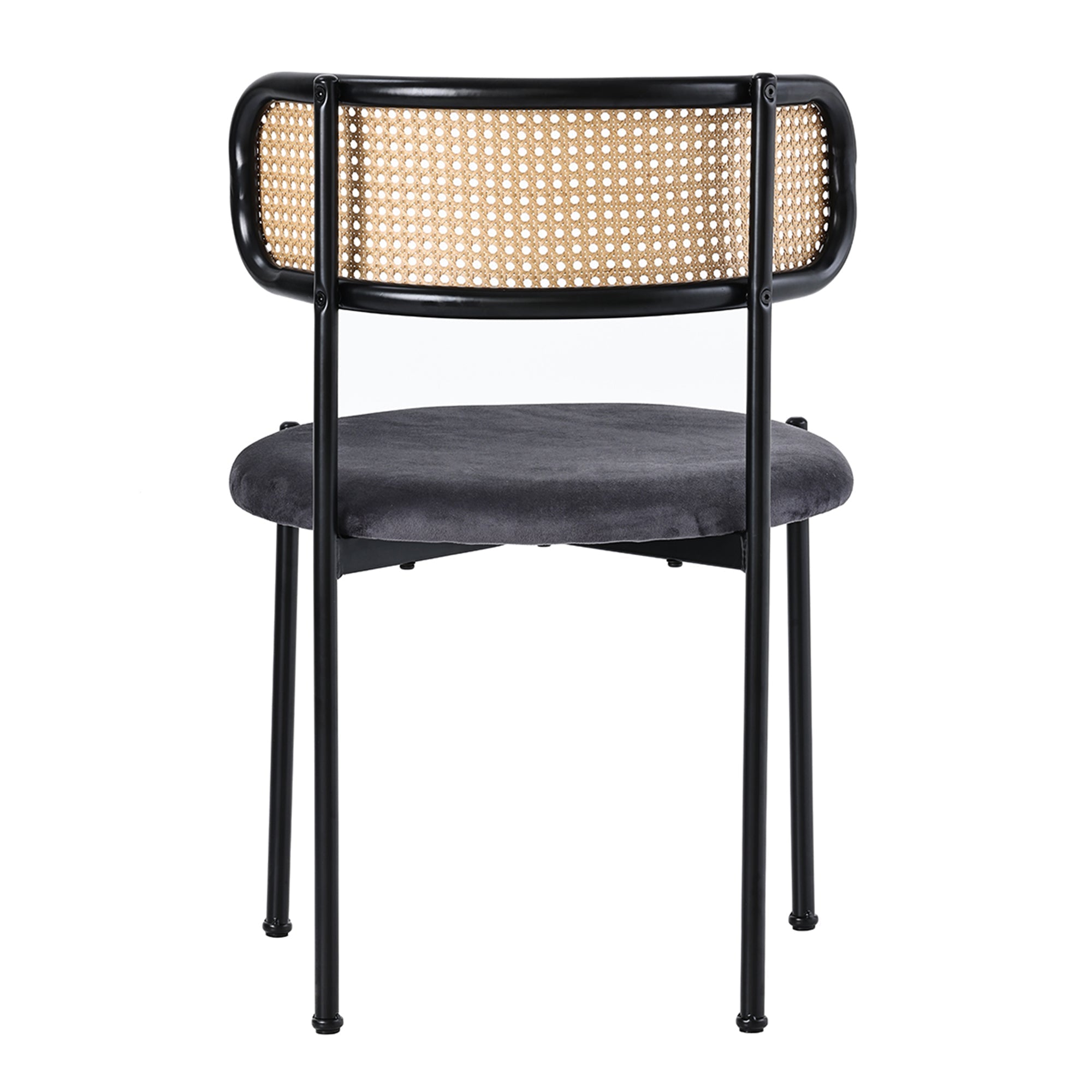 Velvet Dining Chair Set of 6 with Metal Legs and Rattan Detail, Grey