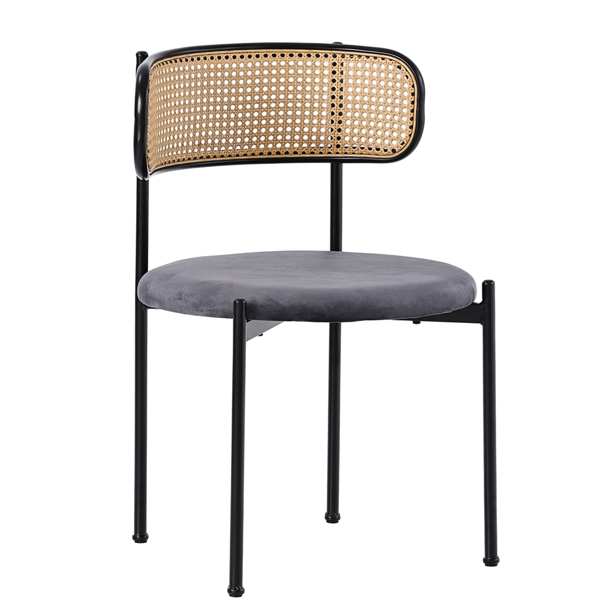 Velvet Dining Chair Set of 4, Modern Rattan Design Metal Legs, Grey