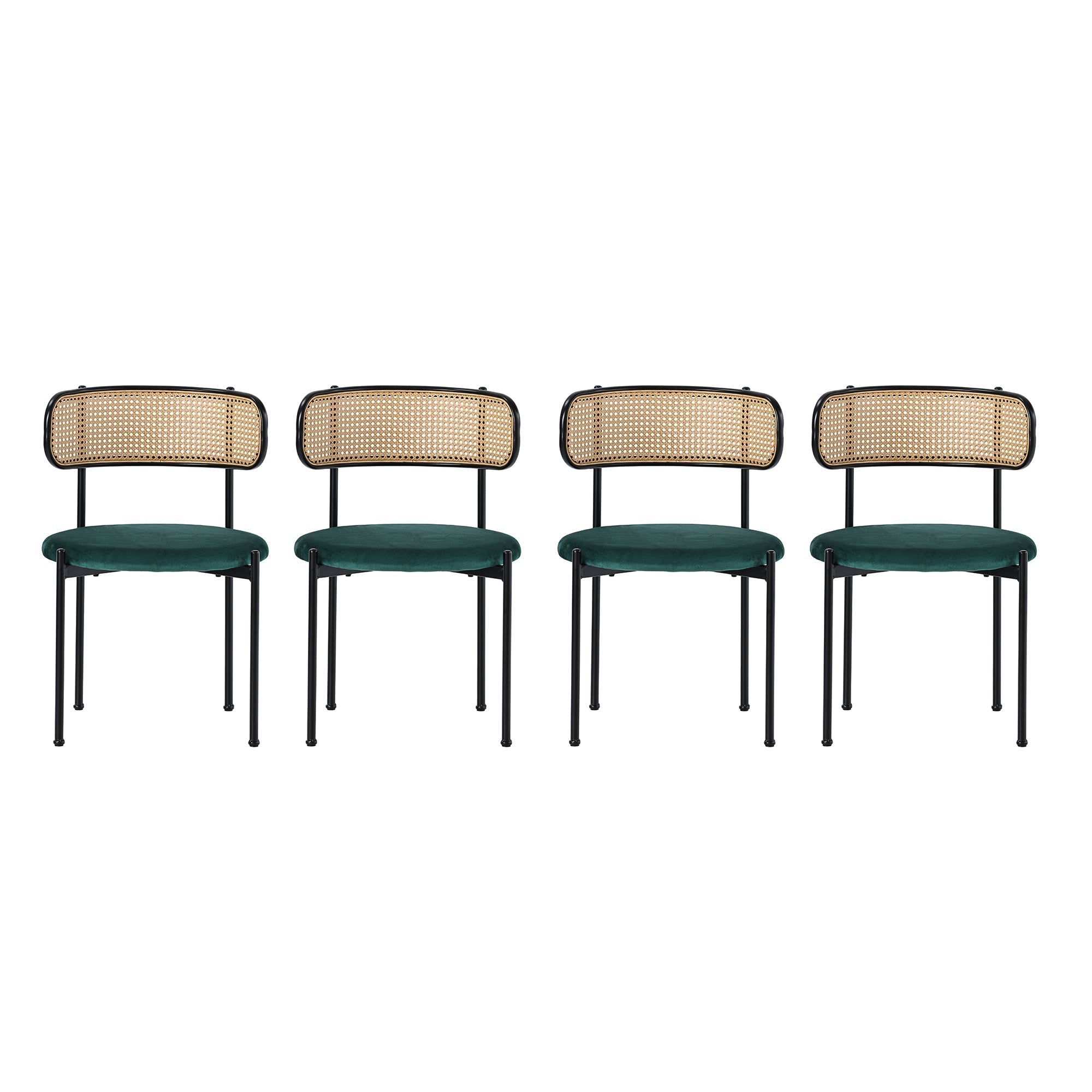 Velvet Dining Chair Set of 4 Rattan Metal Legs - Green