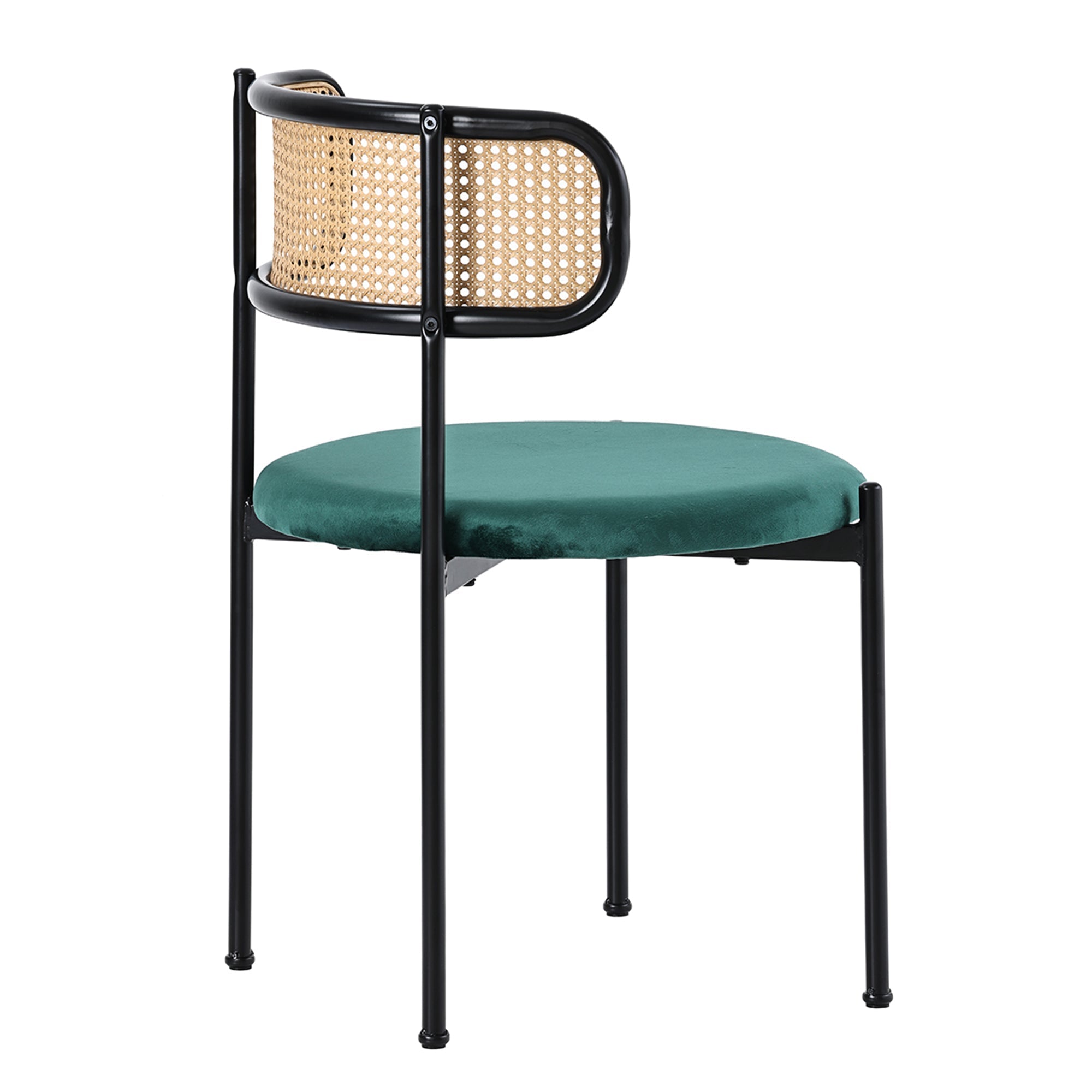 Velvet Dining Chair Set of 6, Modern Rattan Leisure Chair with Metal Legs, Green