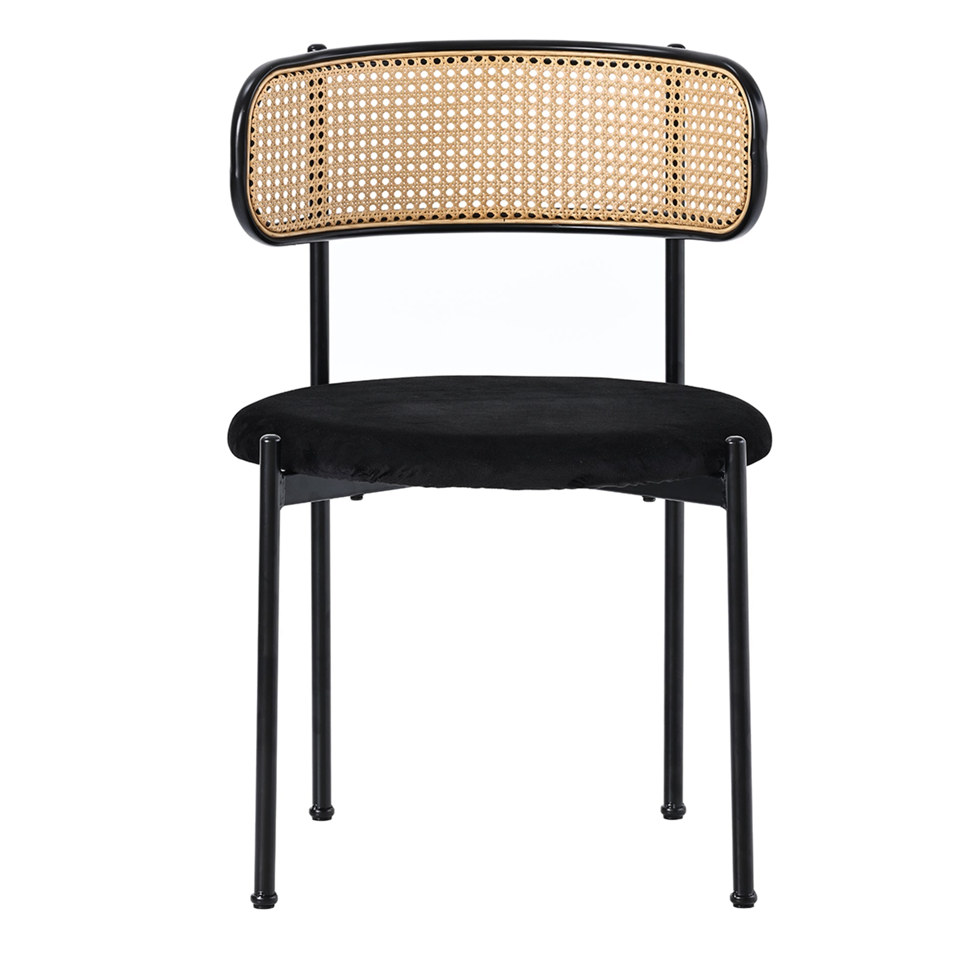 Velvet Dining Chair Set of 6 Modern Rattan Metal Legs Black