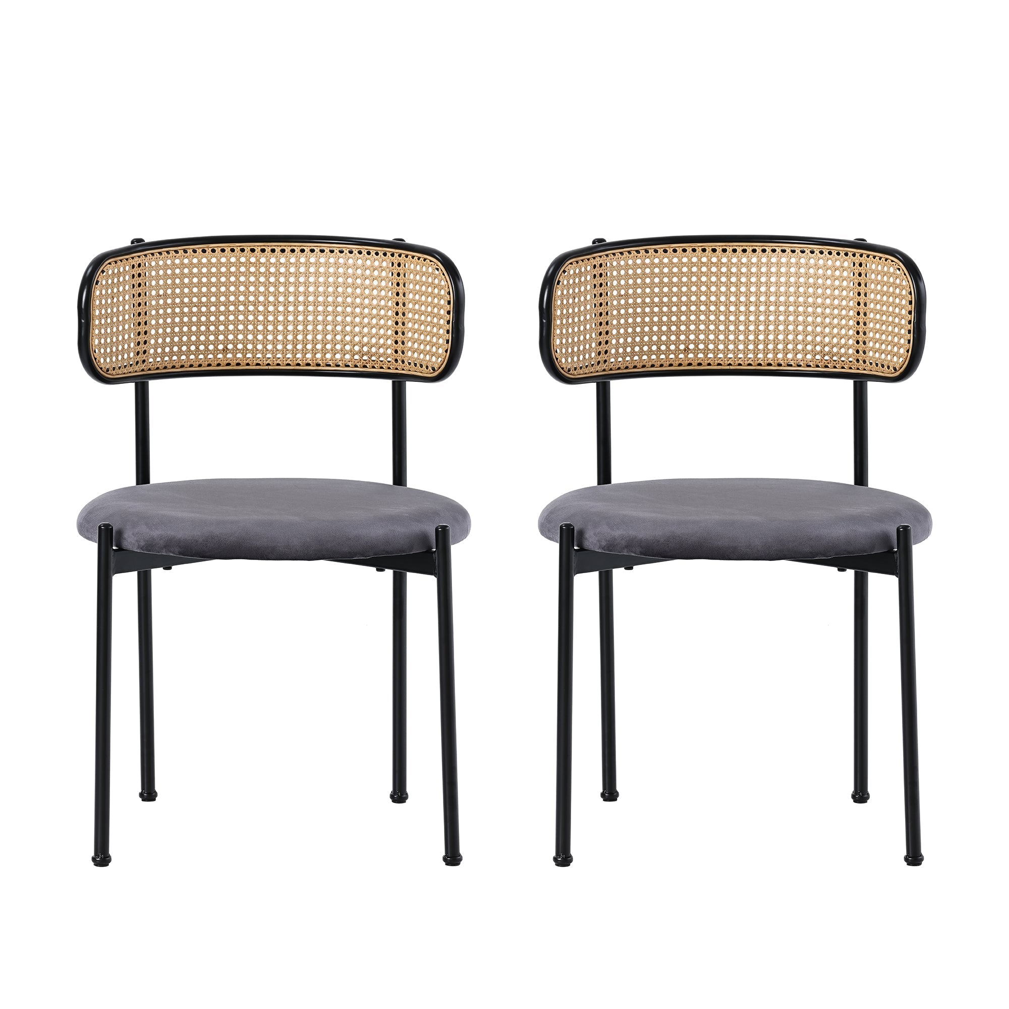 Velvet Dining Chair Set of 2 Rattan Metal Legs - Grey