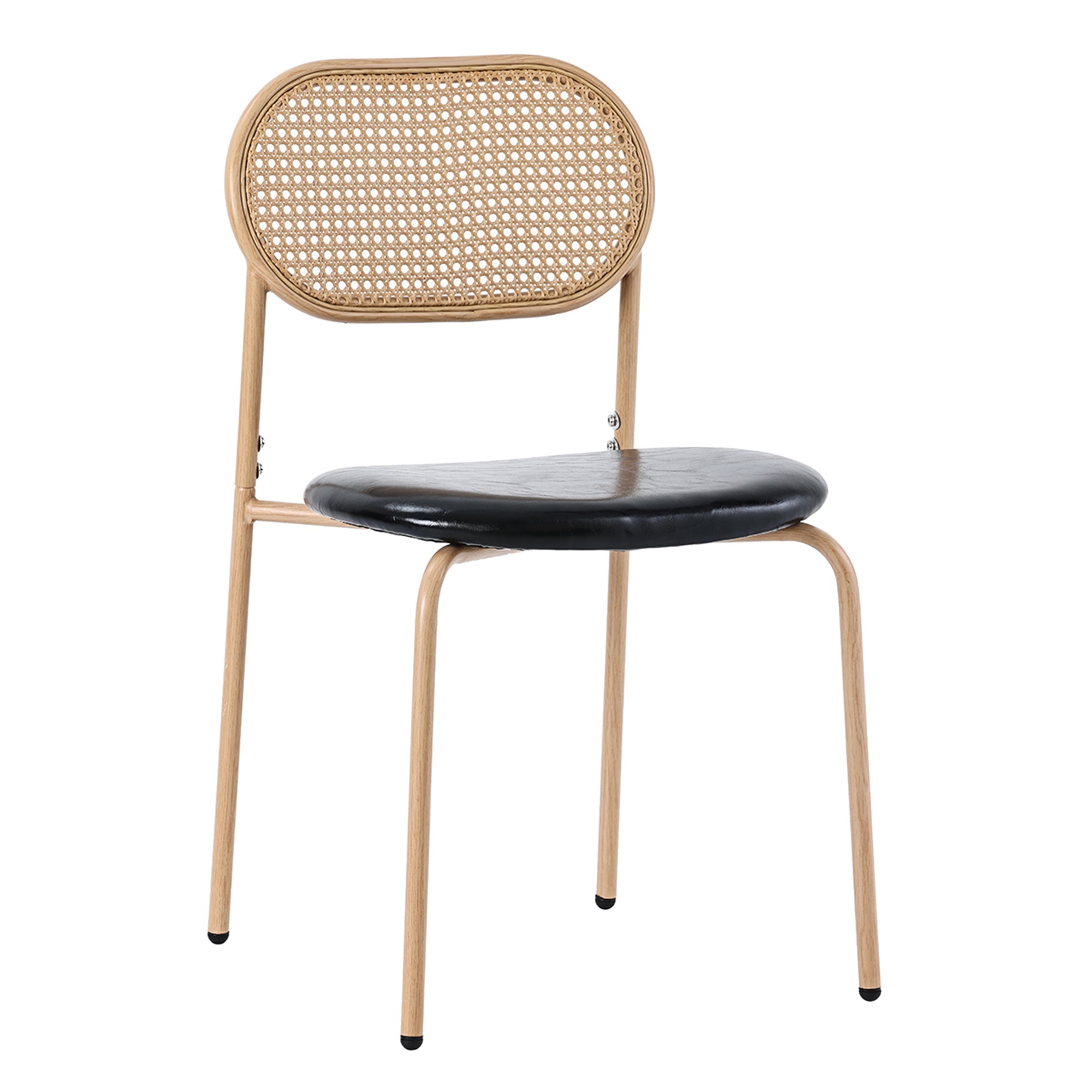 Modern Dining Chair Set of 6, Simple Rattan Leisure Seating with Metal Legs, Black and Brown