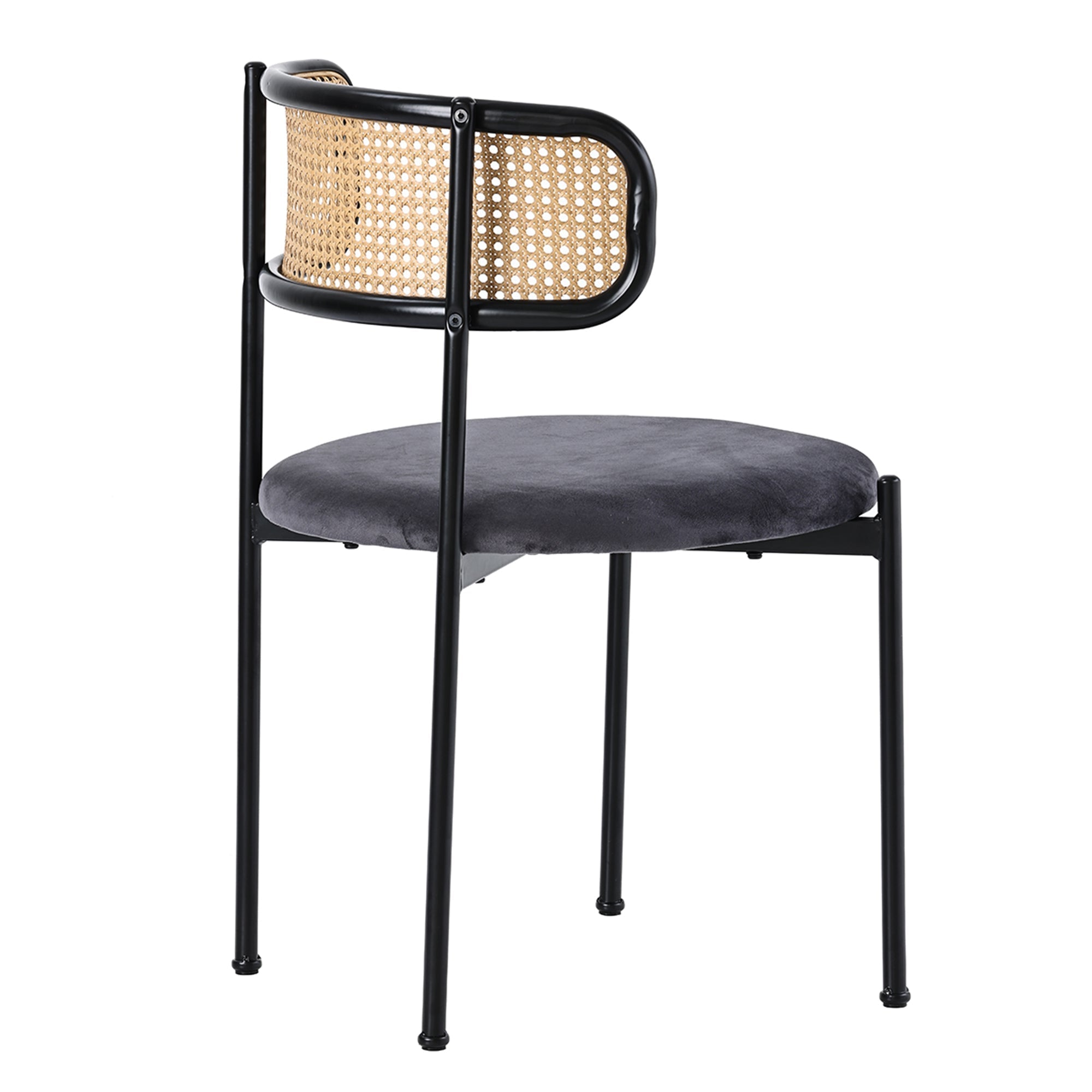 Velvet Dining Chair Set of 4, Modern Rattan Design Metal Legs, Grey