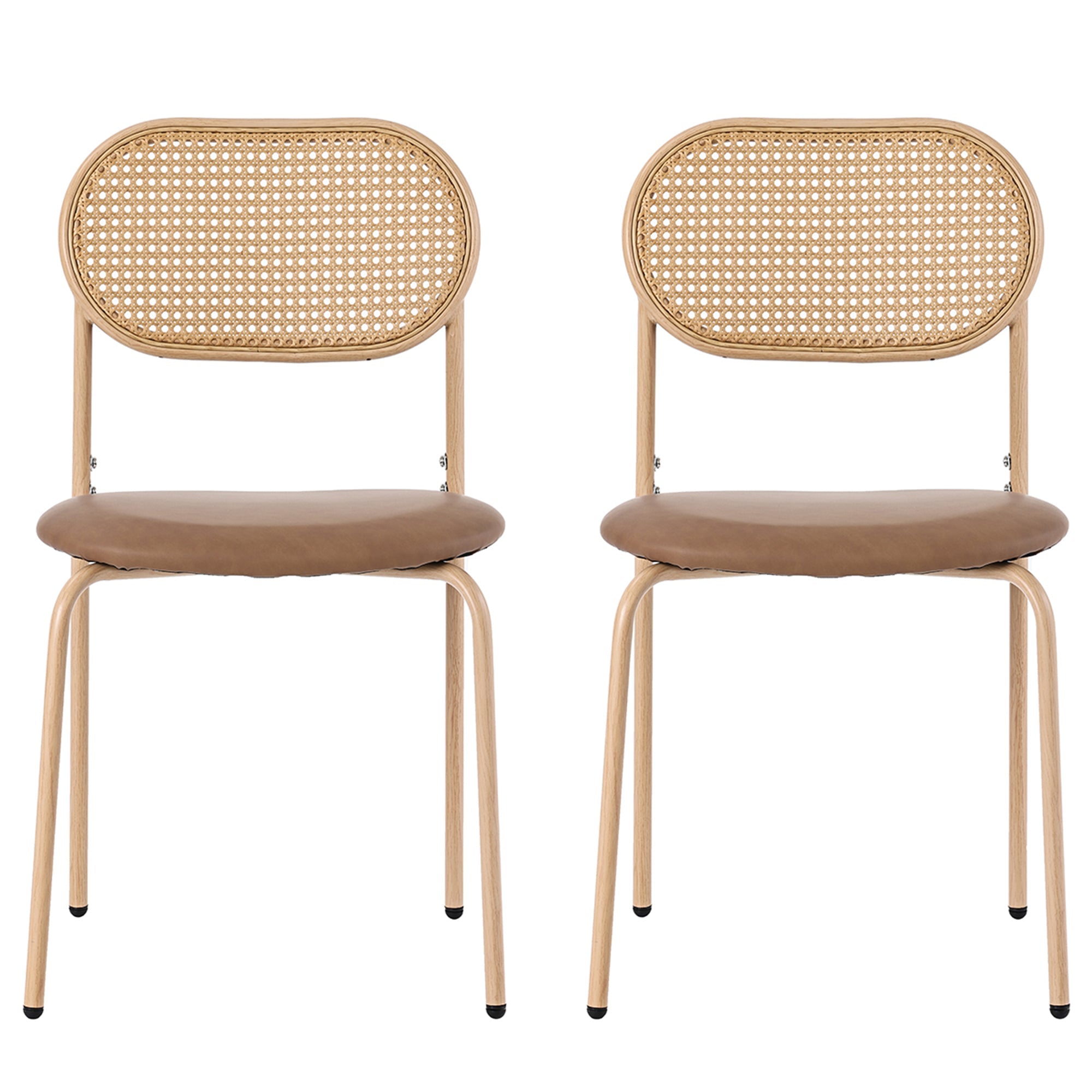 2 Dining Chairs Rattan Leisure Metal Legs - Brown