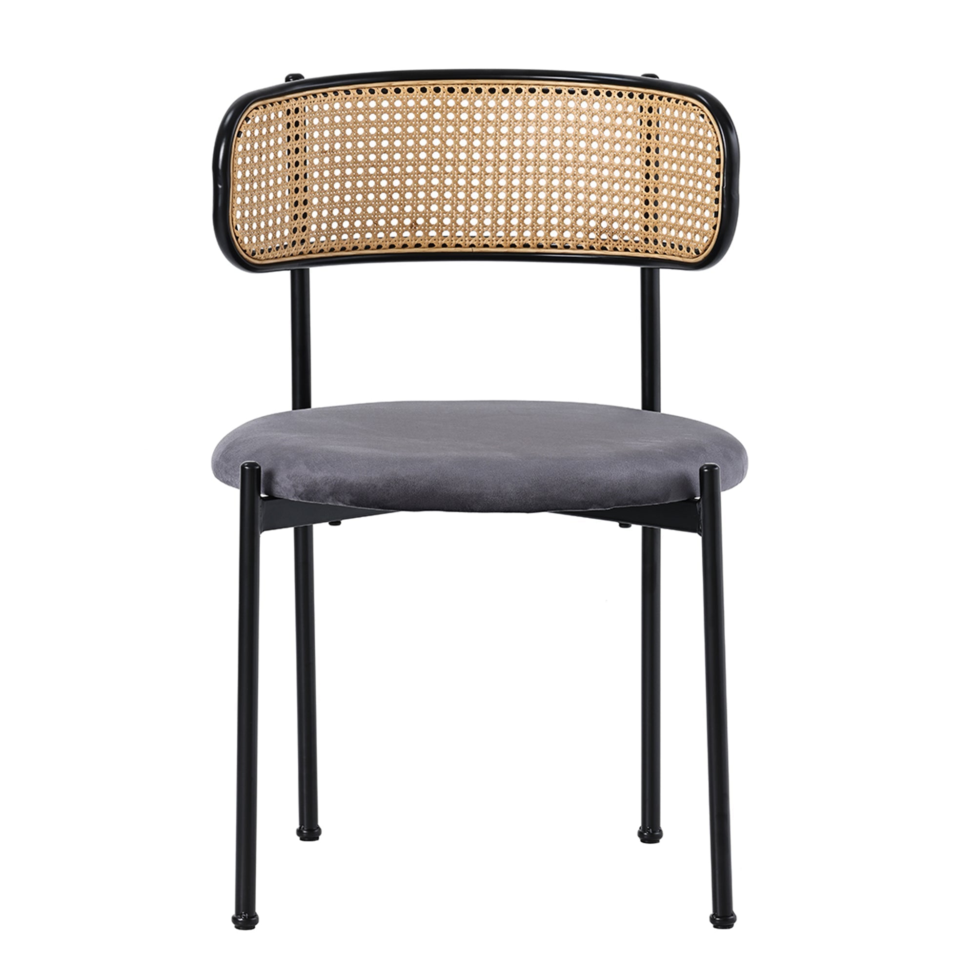 Velvet Dining Chair Set of 4, Modern Rattan Design Metal Legs, Grey