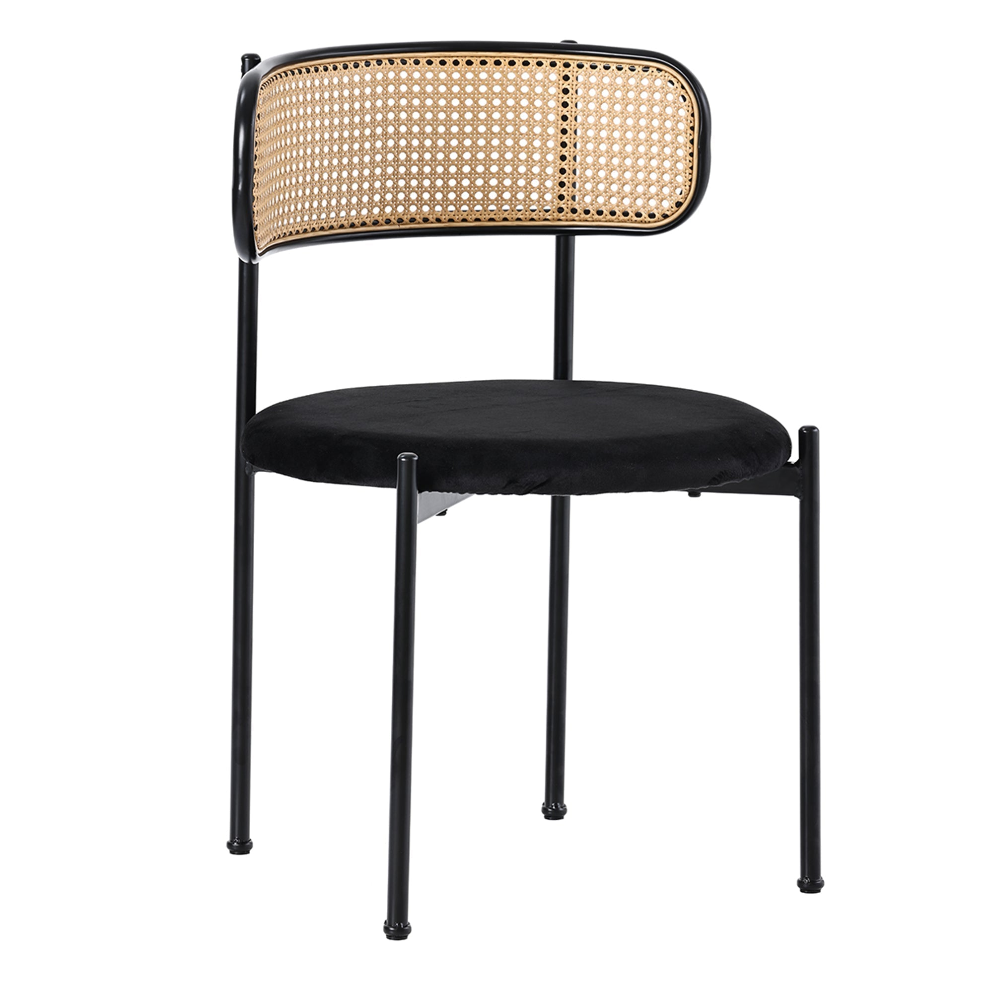 Velvet Dining Chair Set of 6 Modern Rattan Metal Legs Black