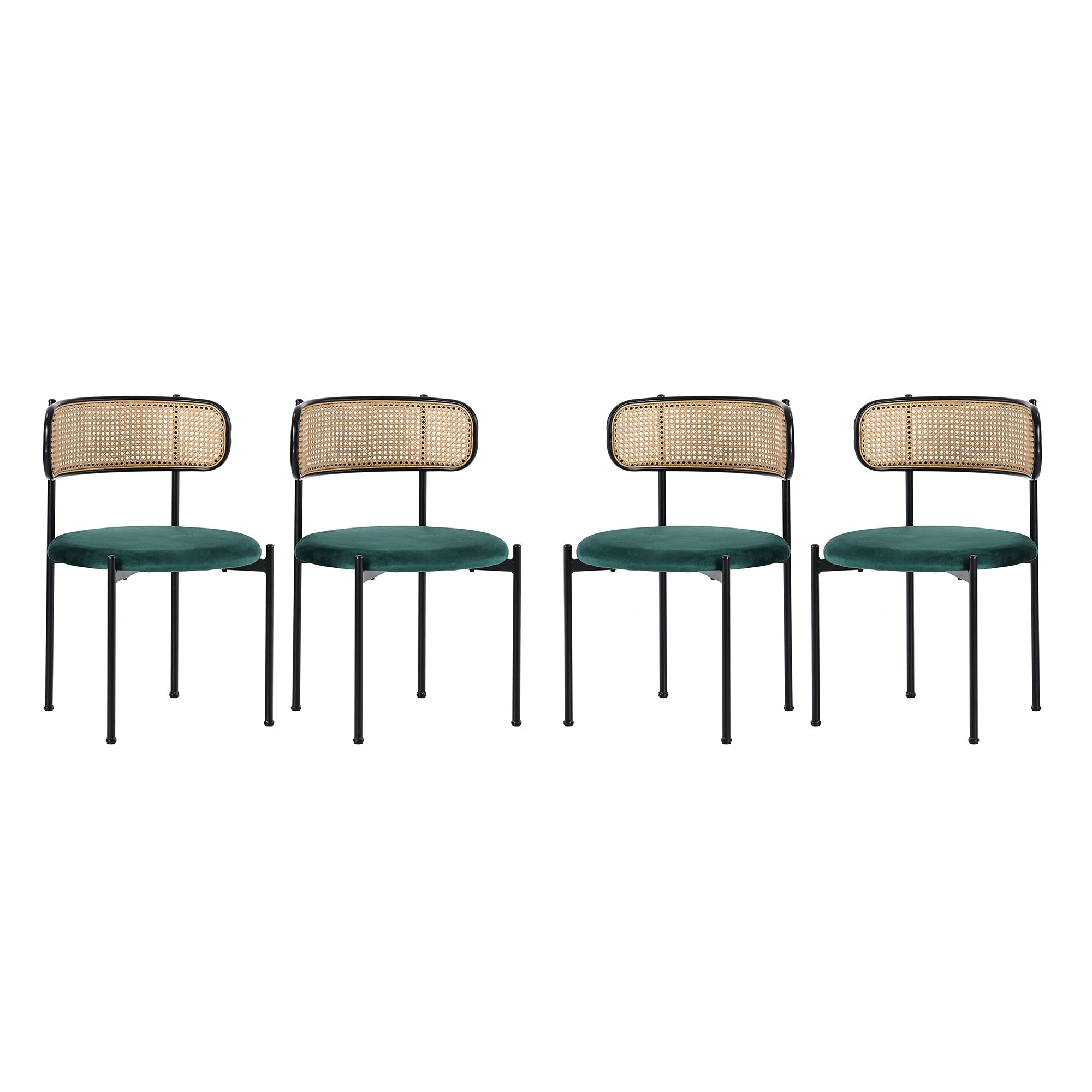 Dining Set 5-Piece Rectangular Table 4 Velvet Chairs - Grey/Green/Black