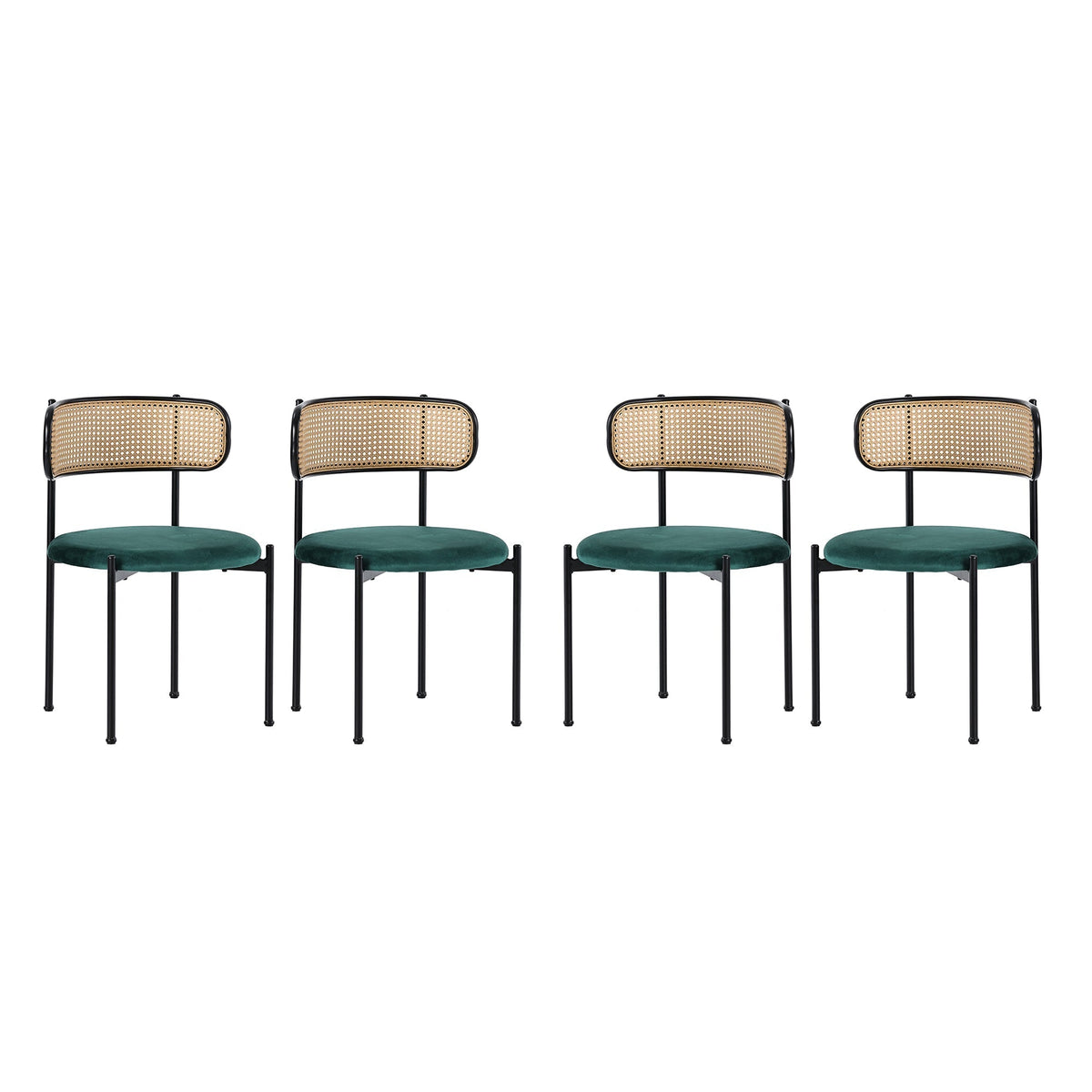 Velvet Dining Chair Set of 4 Rattan Metal Legs - Green