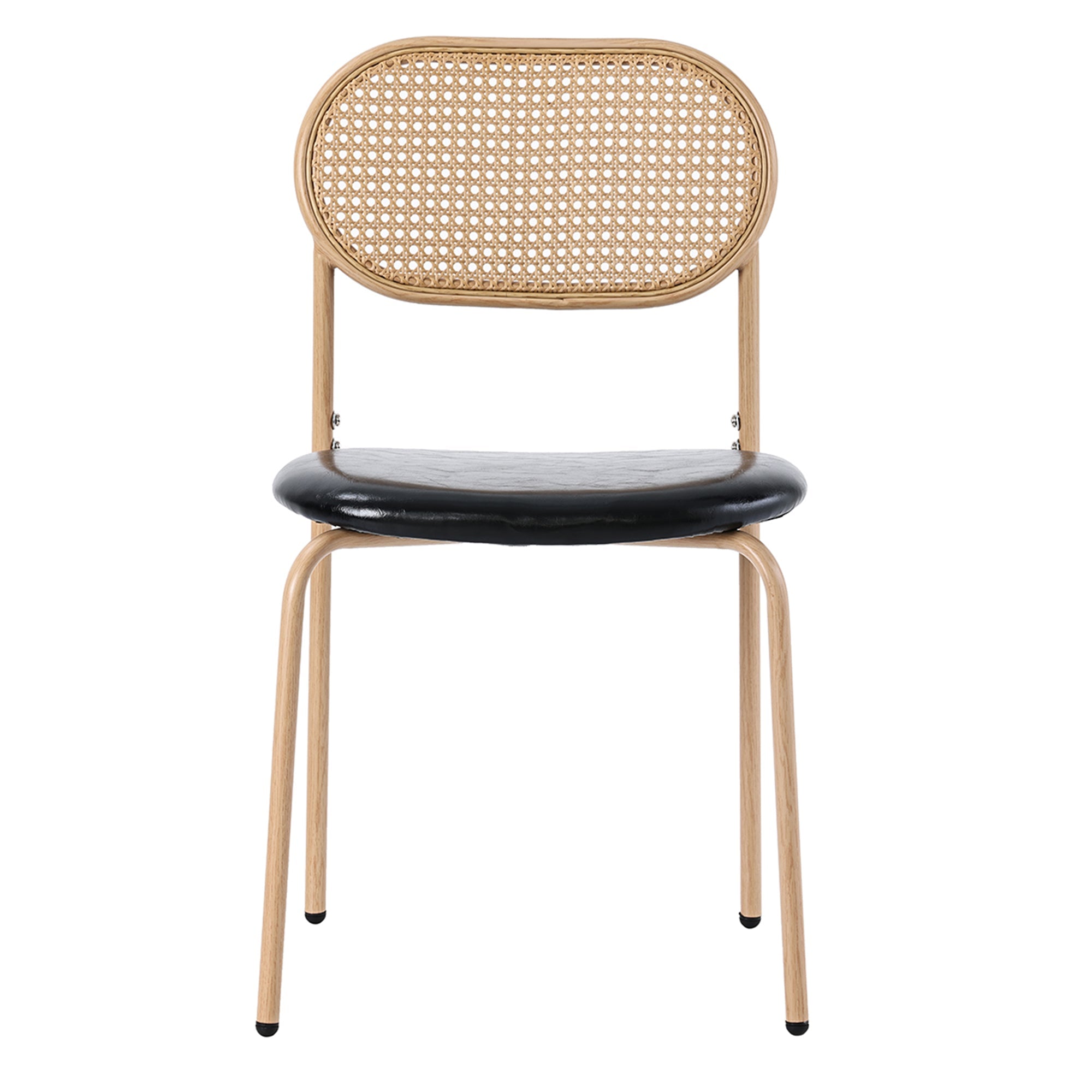 Modern Dining Chair Set of 6, Simple Rattan Leisure Seating with Metal Legs, Black and Brown