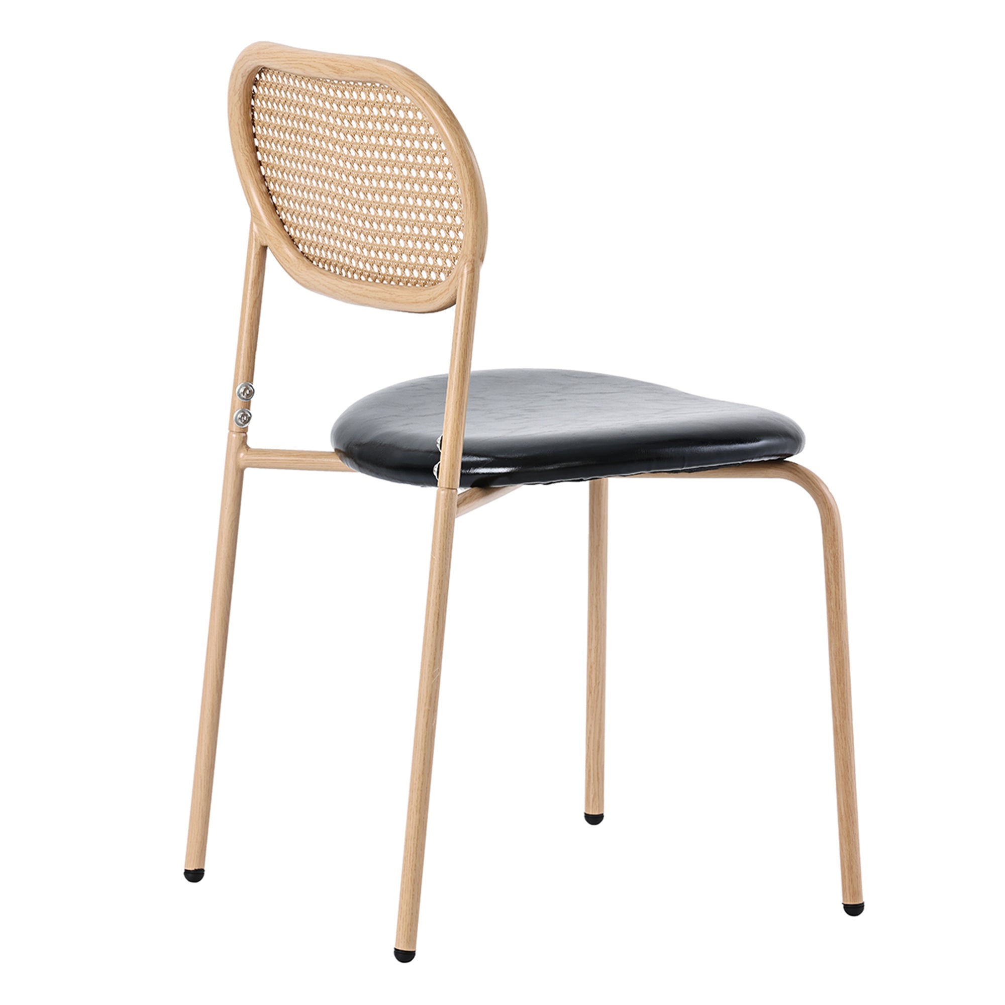 Modern Dining Chair Set of 6, Simple Rattan Leisure Seating with Metal Legs, Black and Brown