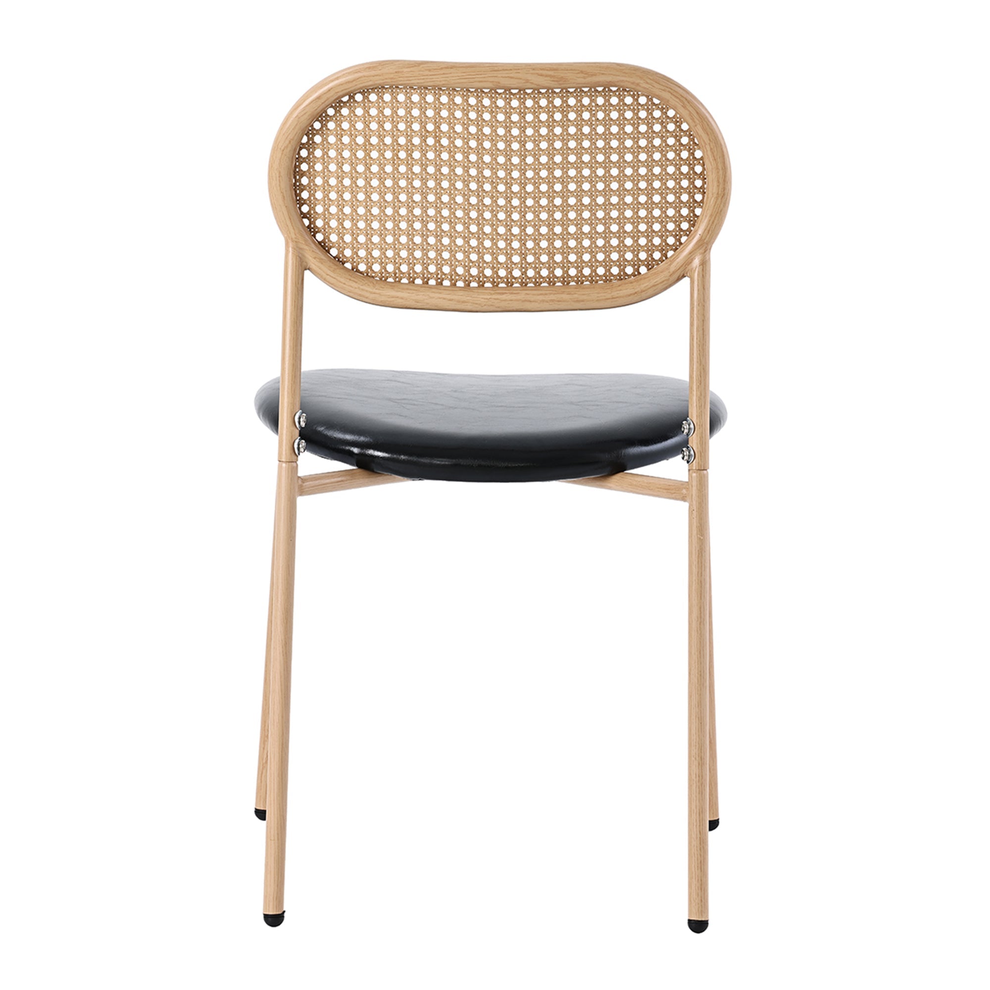 Modern Dining Chair Set of 6, Simple Rattan Leisure Seating with Metal Legs, Black and Brown