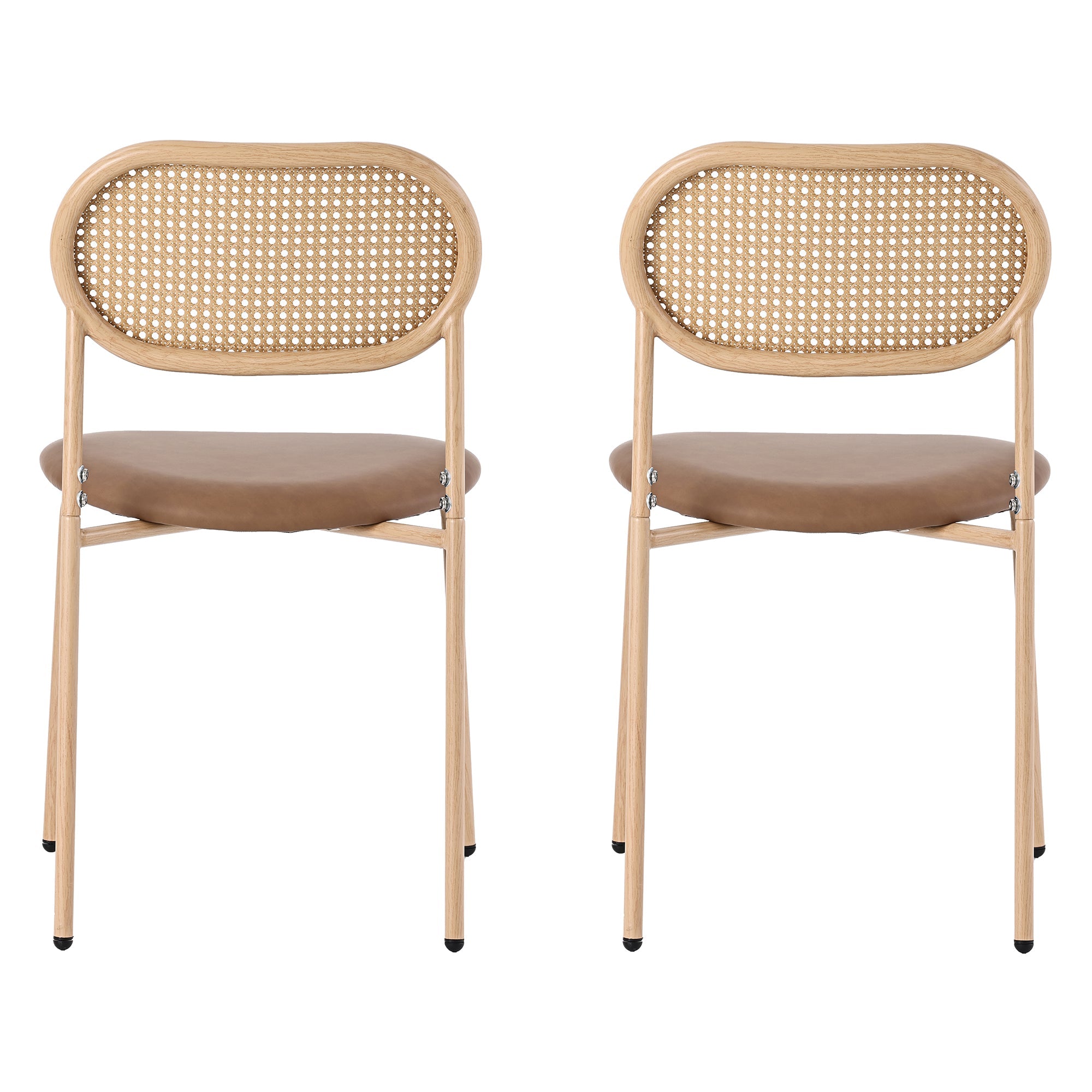 2 Dining Chairs Rattan Leisure Metal Legs - Brown