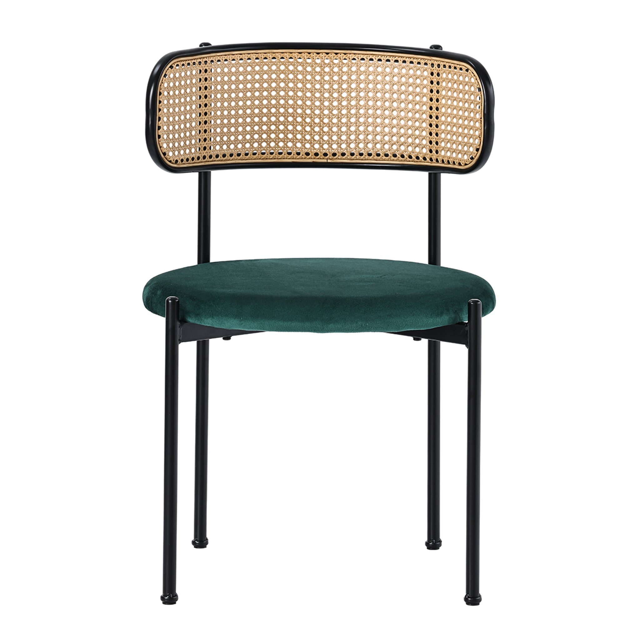 Velvet Dining Chair Set of 6, Modern Rattan Leisure Chair with Metal Legs, Green
