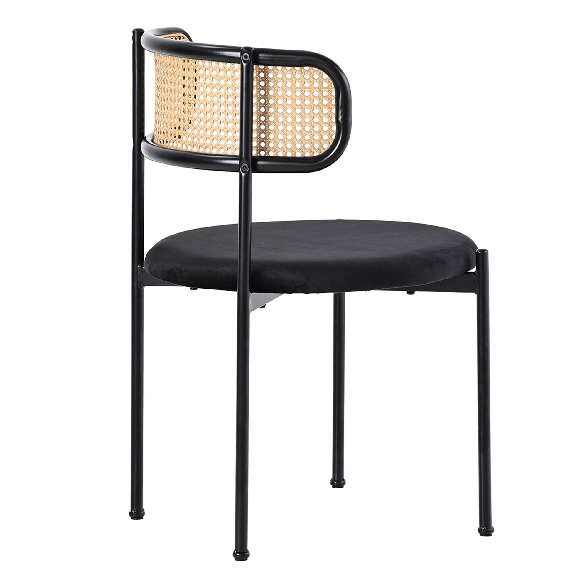 Velvet Dining Chair Set of 6 Modern Rattan Metal Legs Black