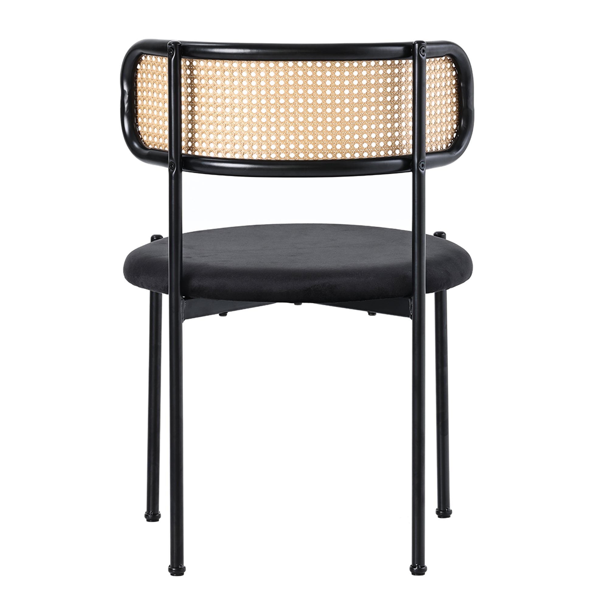 Velvet Dining Chair Set of 6 Modern Rattan Metal Legs Black