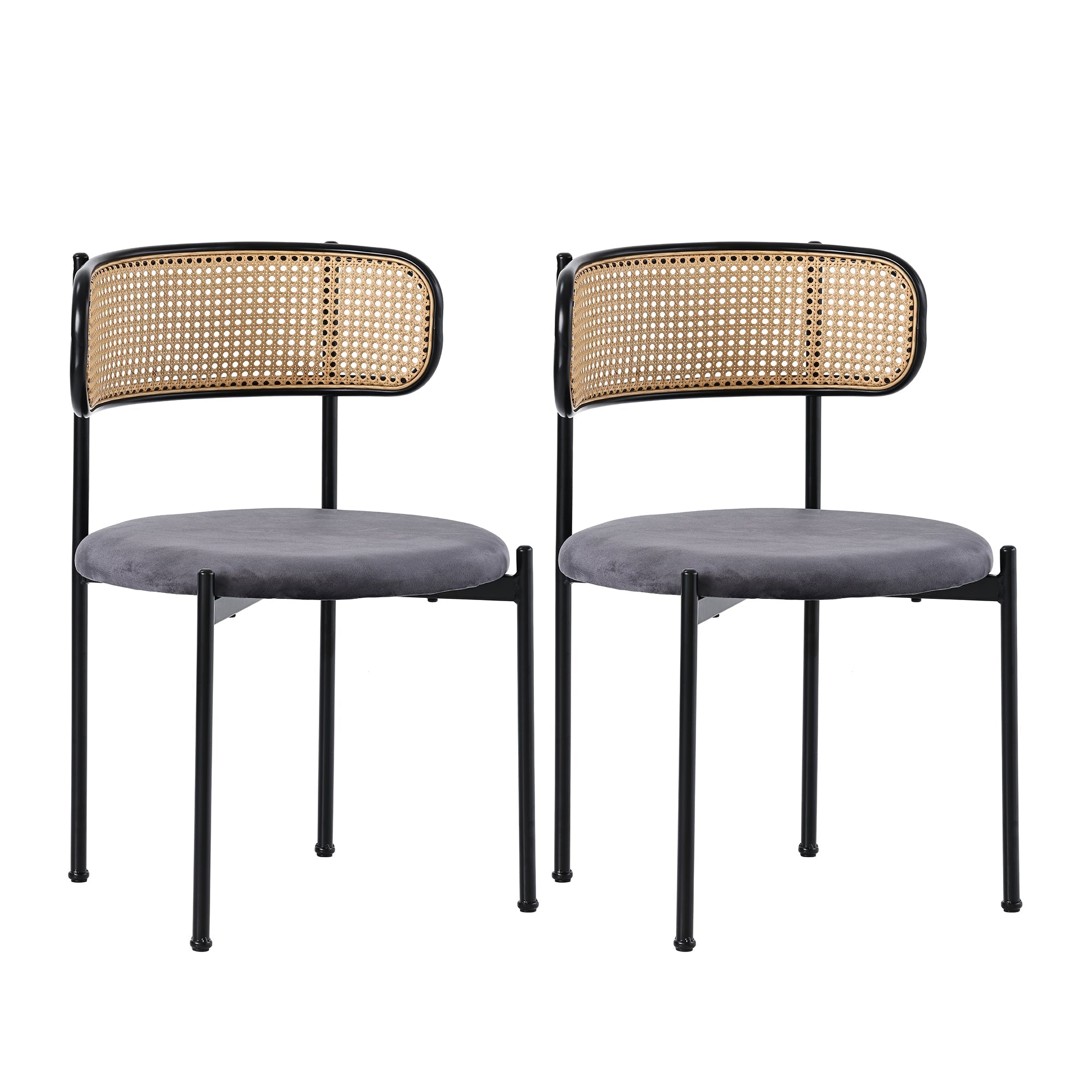 Velvet Dining Chair Set of 2 Rattan Metal Legs - Grey