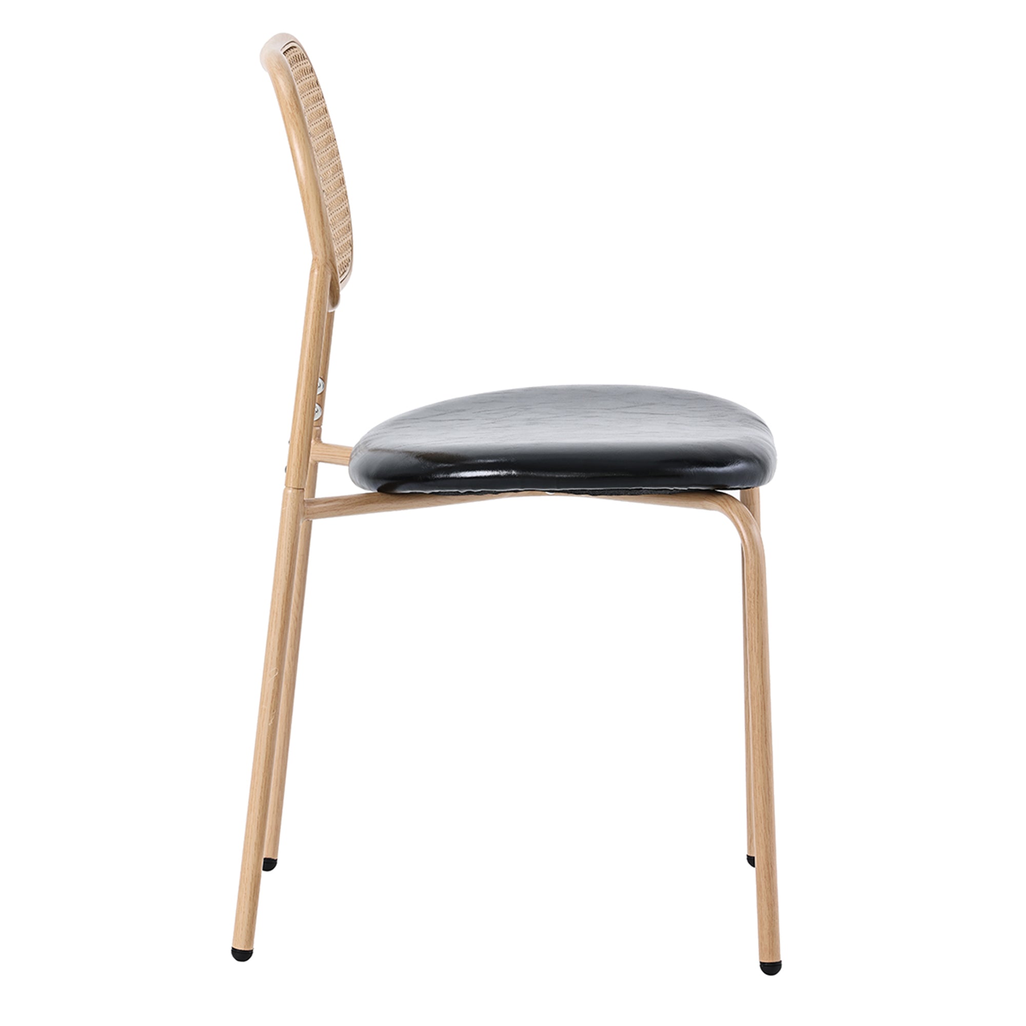 Modern Dining Chair Set of 6, Simple Rattan Leisure Seating with Metal Legs, Black and Brown