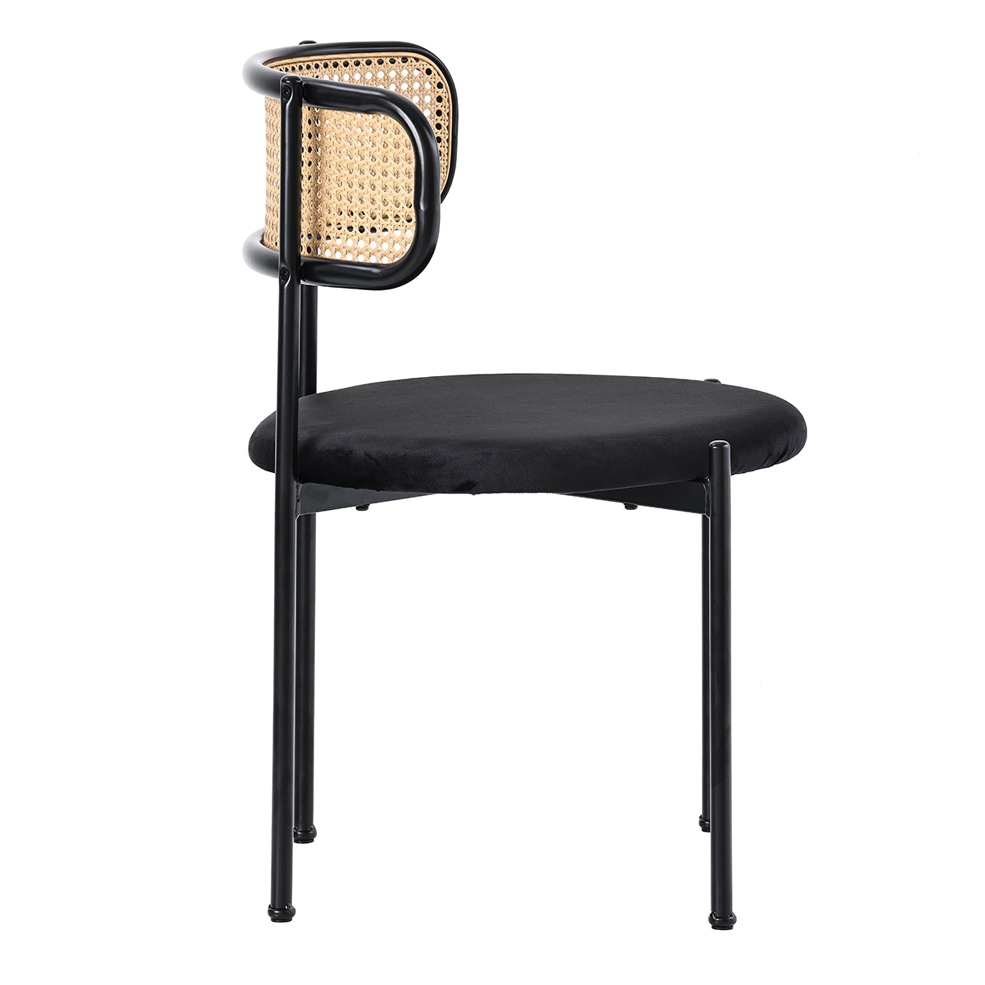 Velvet Dining Chair Set of 6 Modern Rattan Metal Legs Black