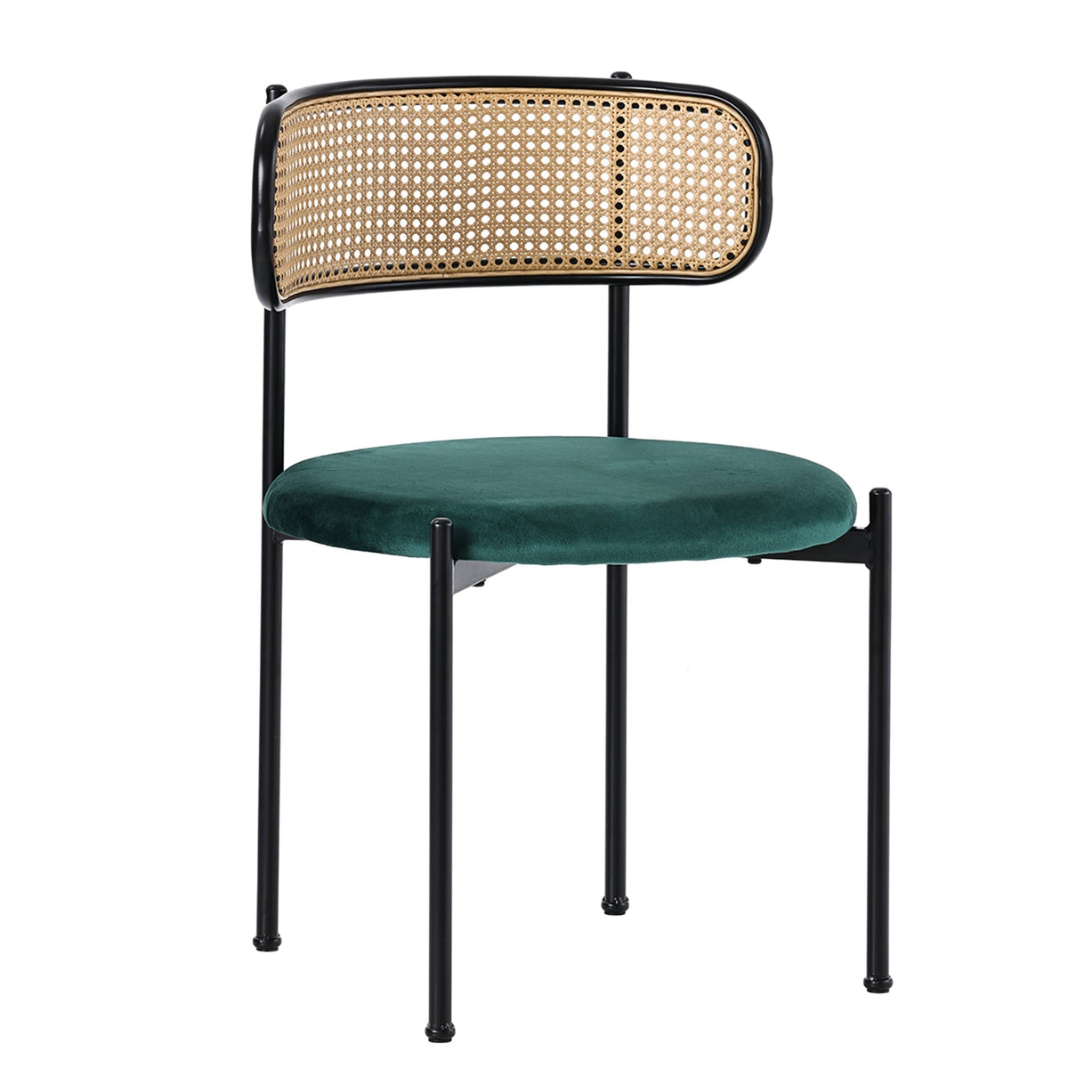 Velvet Dining Chair Set of 4 Rattan Metal Legs - Green