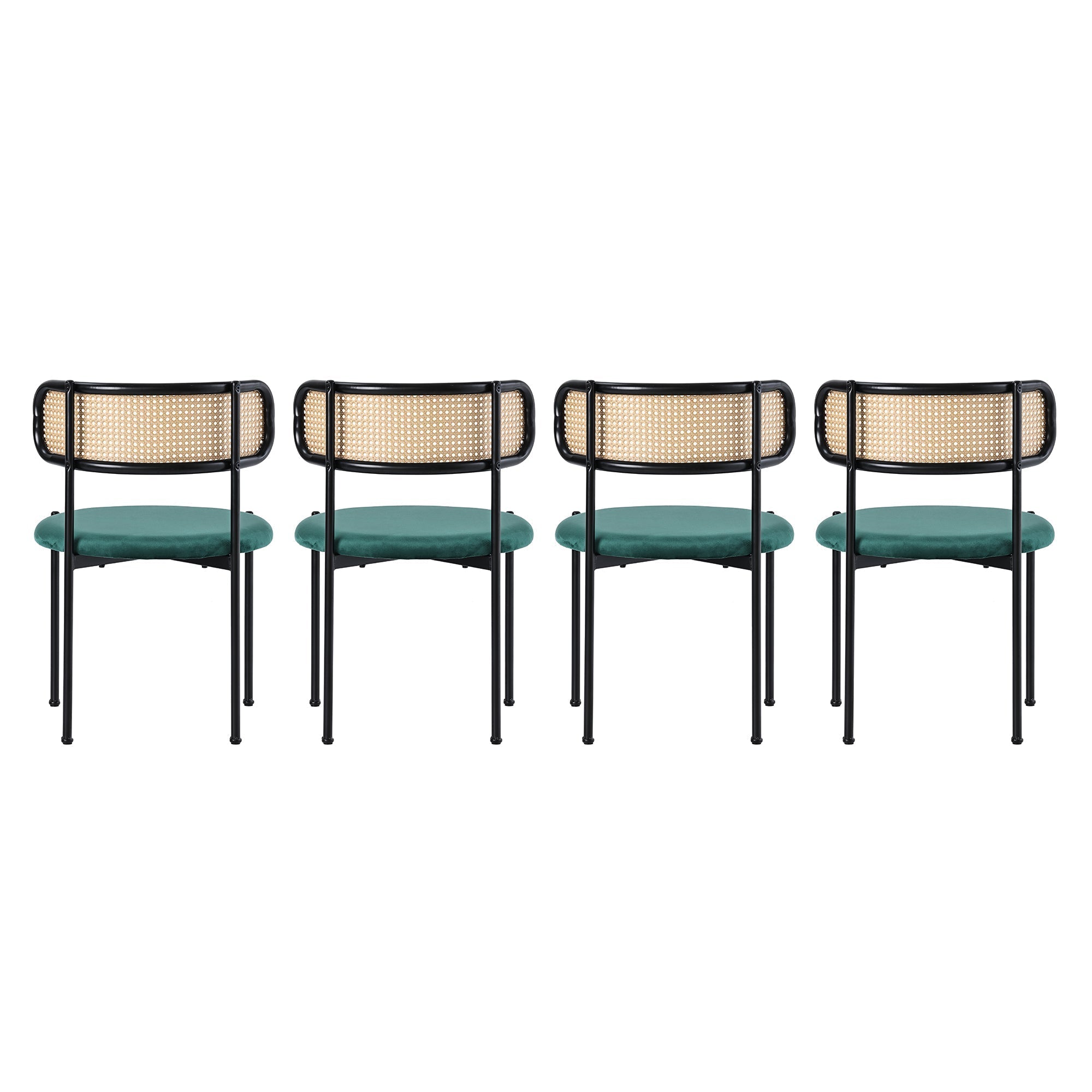 Velvet Dining Chair Set of 4 Rattan Metal Legs - Green